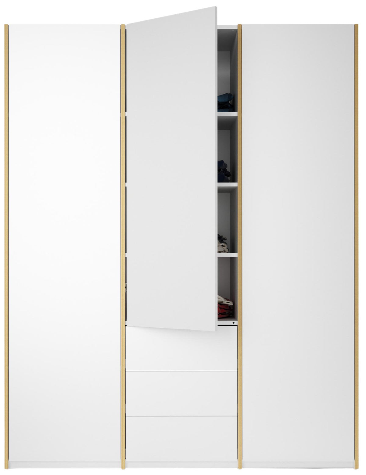 Modular Plus V3 3 Schublade in Weiss / Holzkante präsentiert im Onlineshop von KAQTU Design AG. Drehtürenschrank ist von Müller Möbelwerkstätten
