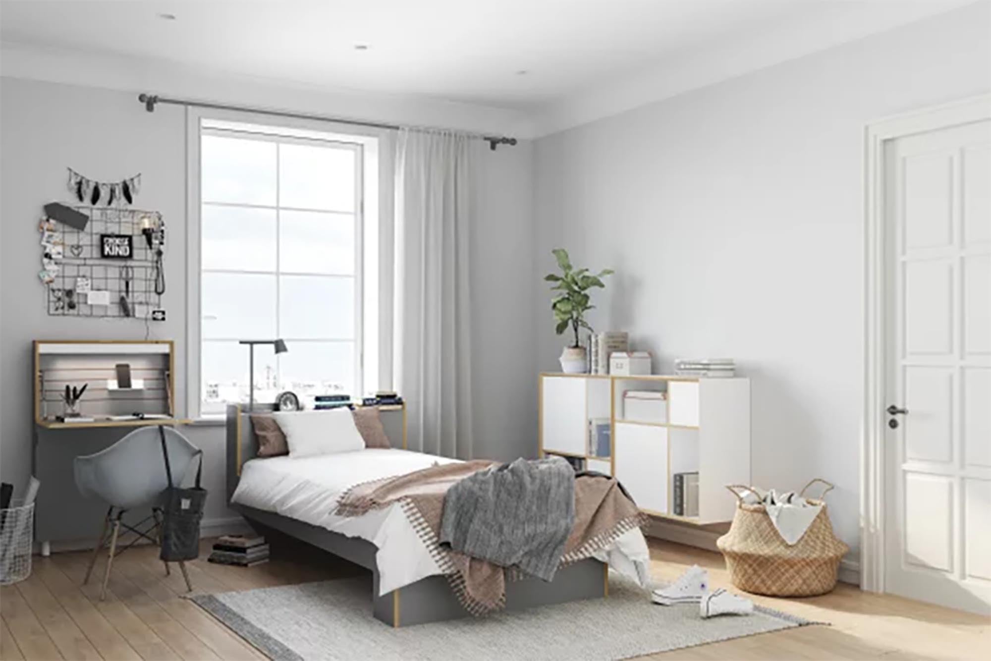 NOOK Einzelbett von Müller Möbelwerkstätten: Stilvolles Design trifft auf praktischen Stauraum für ein aufgeräumtes Schlafzimmer.