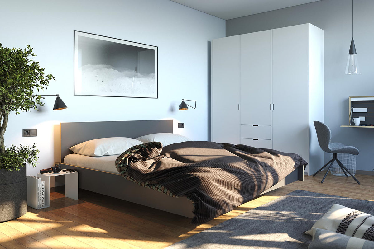 Letto matrimoniale FLAI altezza comfort + testiera con rete a doghe fissa