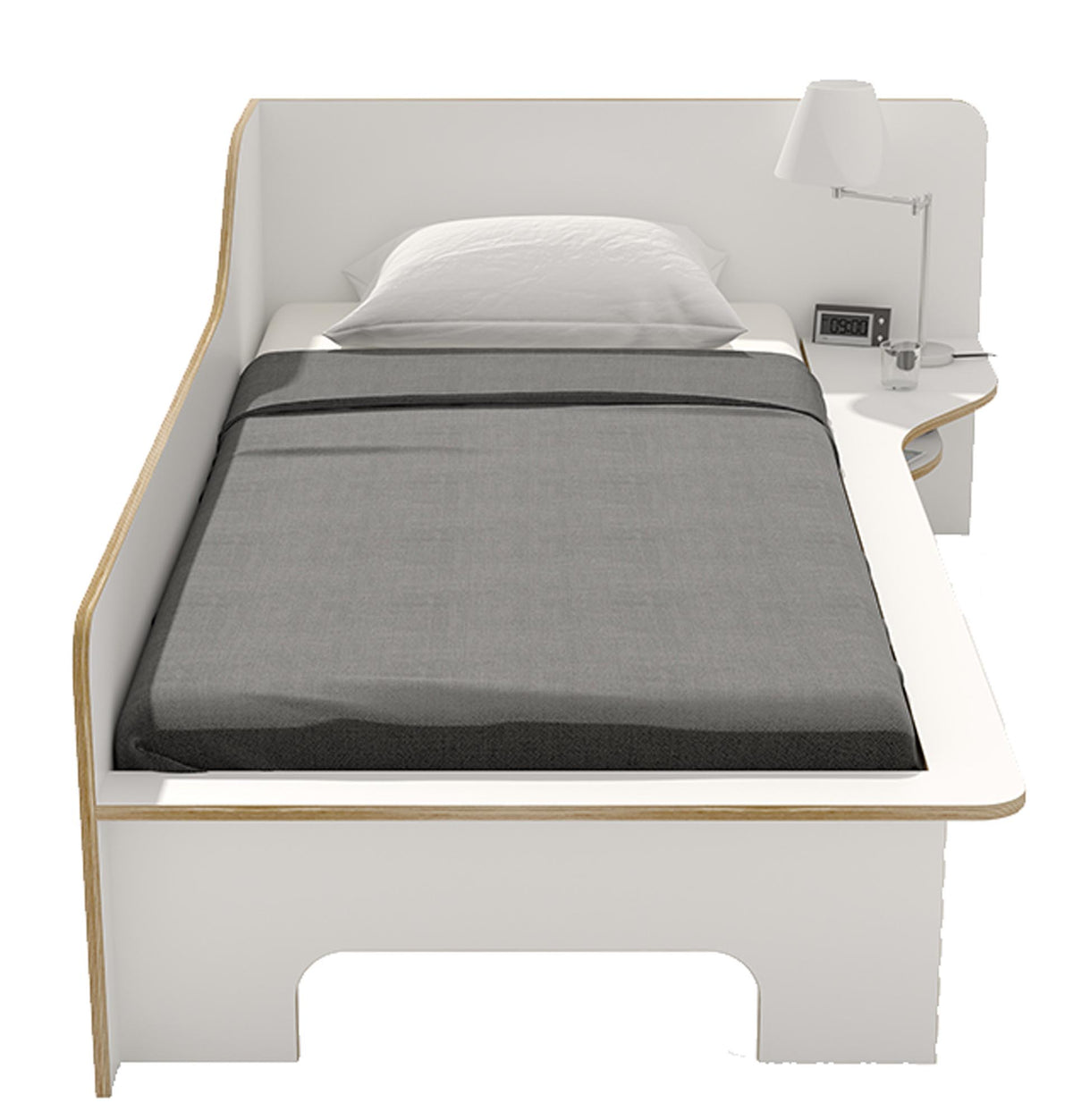Plane Einzelbett rechts mit Lattenrost Starr in Weiss präsentiert im Onlineshop von KAQTU Design AG. Bett ist von Müller Möbelwerkstätten