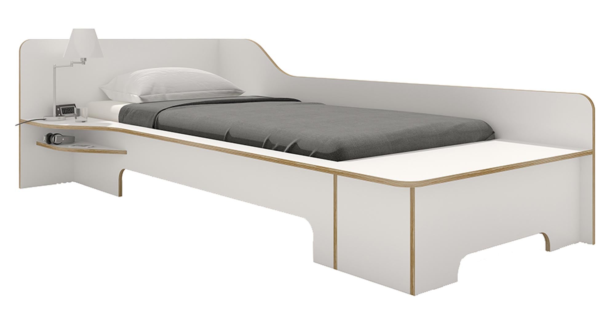 Modernes Einzelbett mit praktischem Bettkasten und festem Lattenrost.