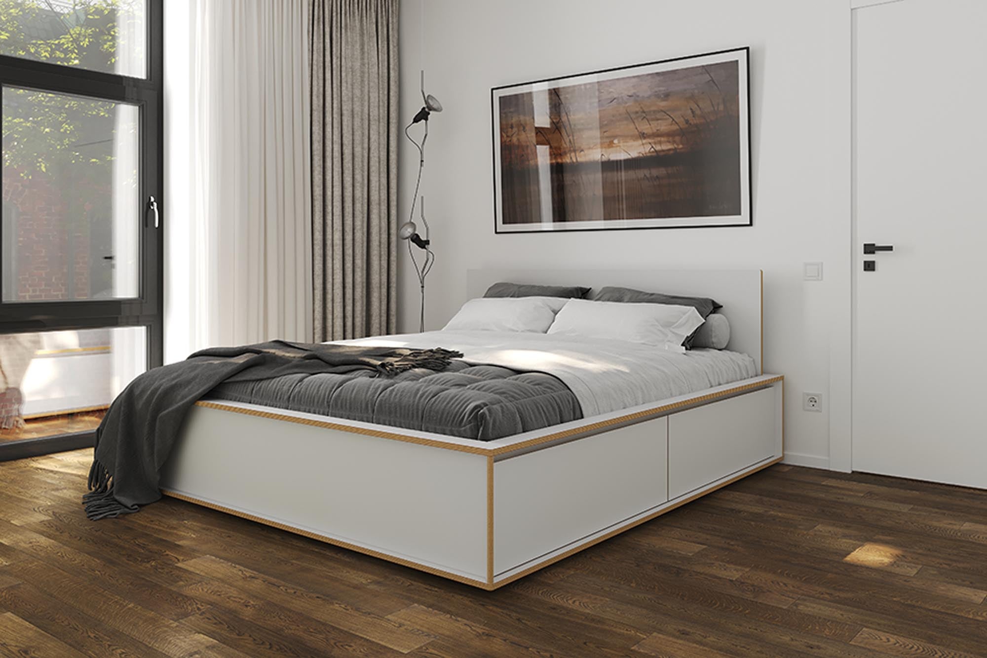 Elegantes SPAZE Bett mit hochwertigem Kopfteil von Müller Möbelwerkstätten – ideal für ein modernes Schlafzimmer.