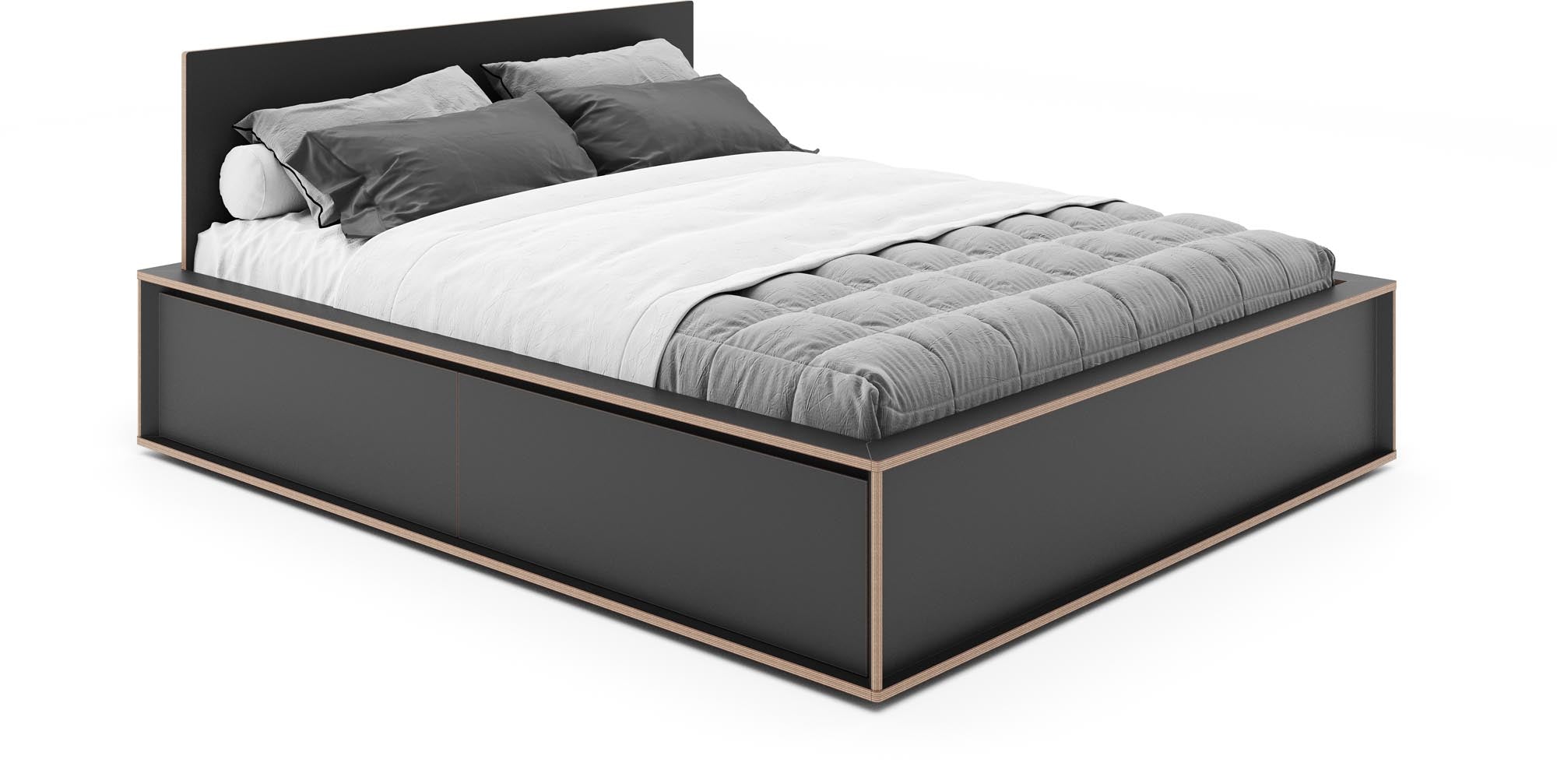 Entdecken Sie das elegante SPAZE Bett von Müller Möbelwerkstätten, ausgestattet mit einem funktionalen Schubkasten für zusätzlichen Stauraum.