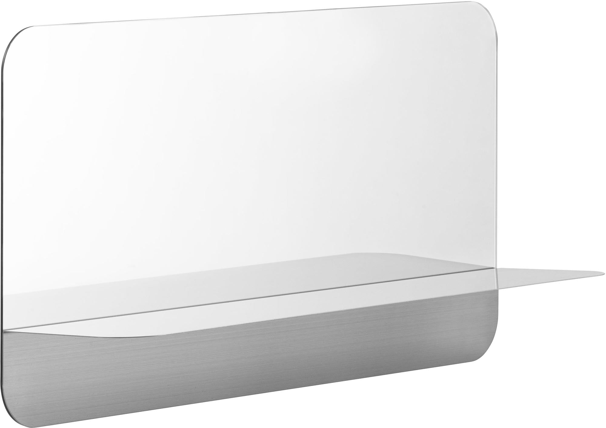 Eleganter Horizon Spiegel von Normann Copenhagen: Geometrisches Design mit integrierter Stahlablage für Funktionalität und Ästhetik.