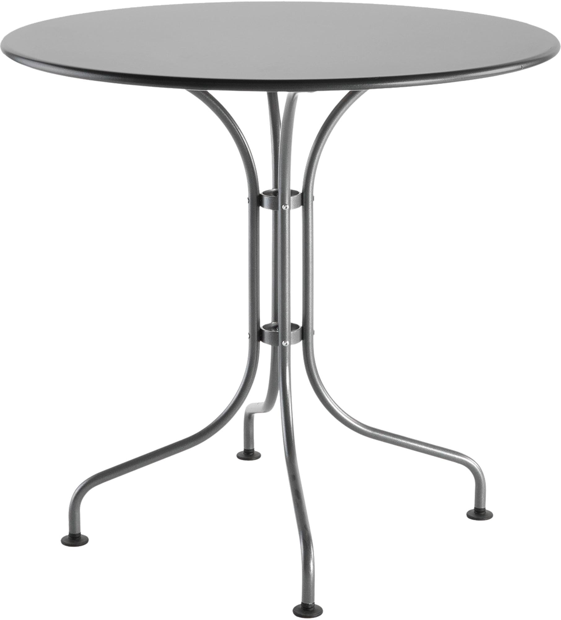 Eleganter Metalltisch St. Moritz ø 80 von Schaffner: robust, wetterfest, mit geschwungenen Beinen – ideal für Garten und Balkon.