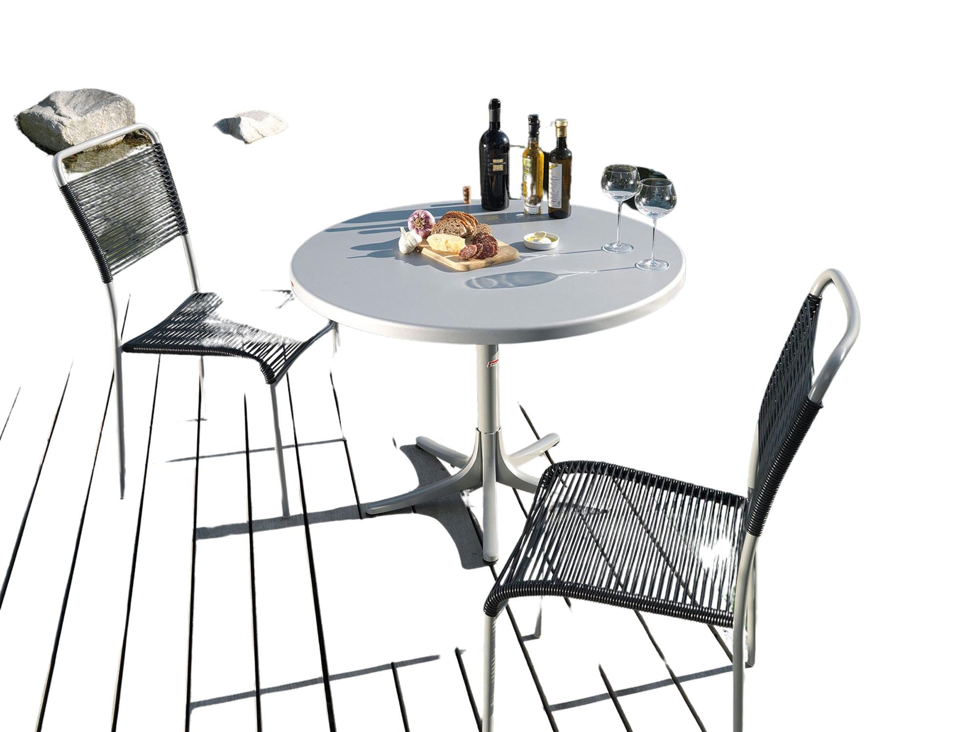 Moderner, klappbarer Schaffhausen Gartentisch ø75 aus wetterfestem Glasfaser, langlebig, hitzebeständig und pflegeleicht – perfekt für Garten und Terrasse.