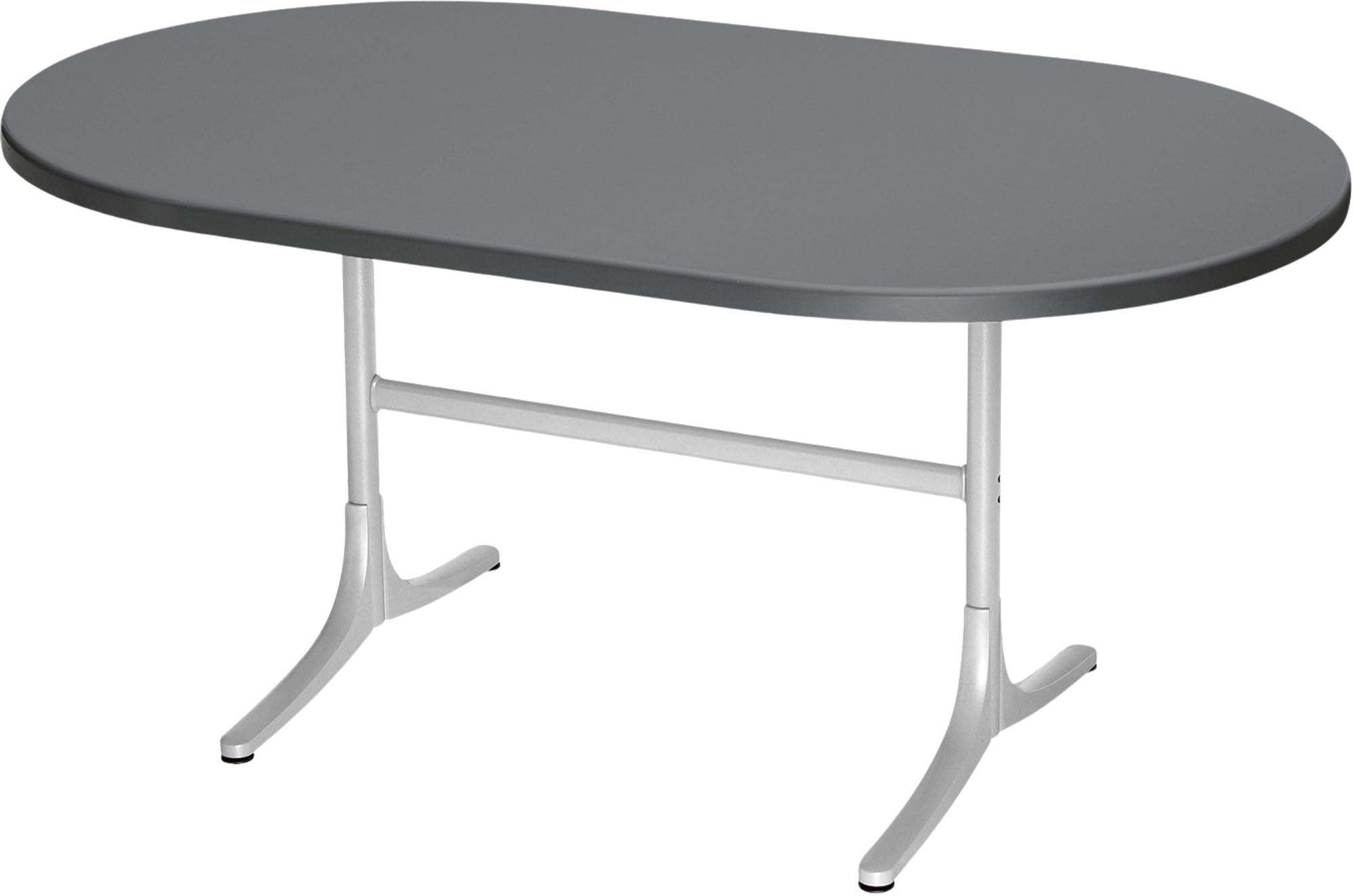 Ovaler Fiberglastisch von Schaffner: Robust und modern für draussen.