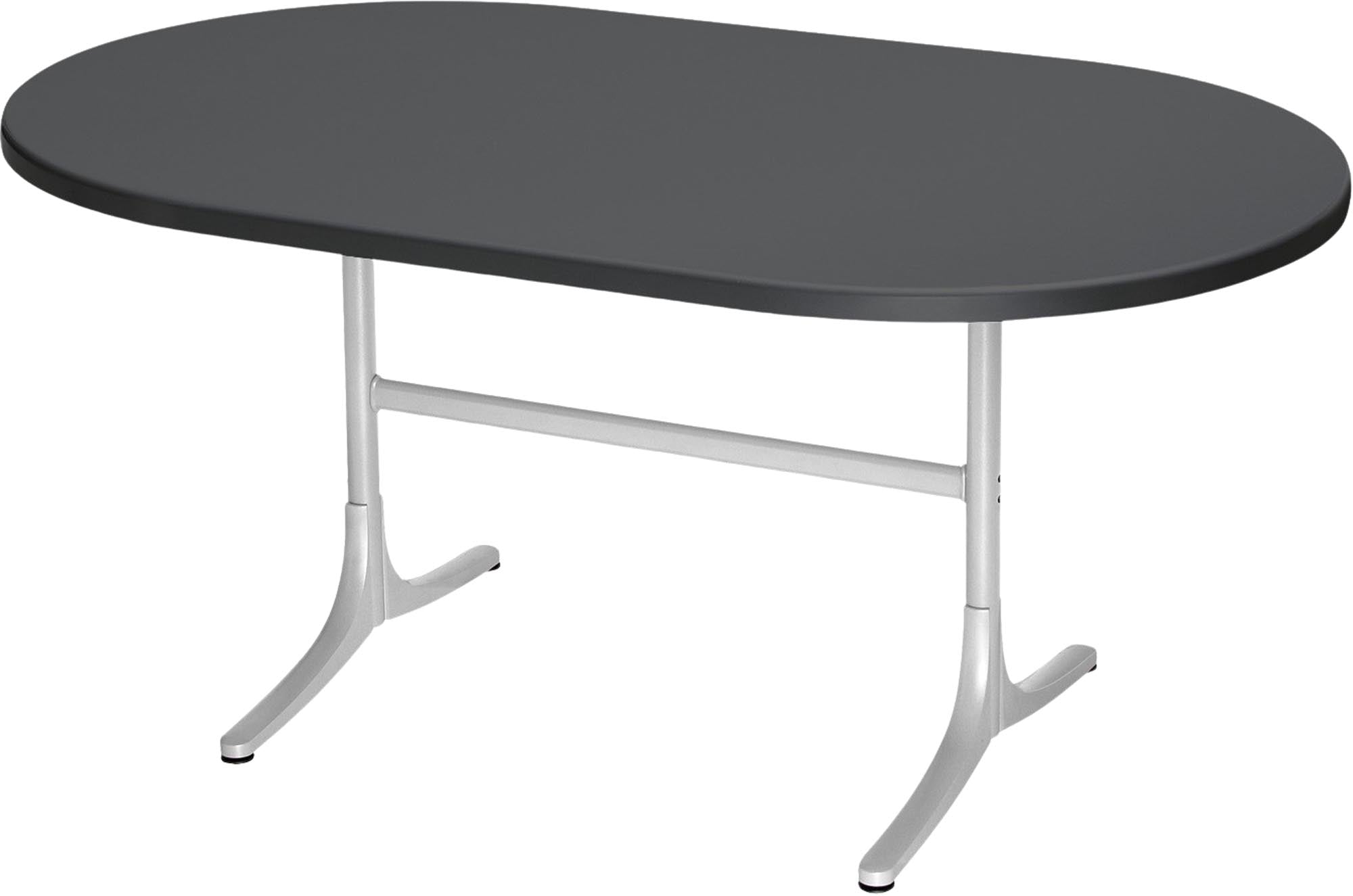 Hochwertiger, klappbarer Gartentisch aus langlebigen Glasfaserplatten, 160x95 cm oval, wetterfest, UV-beständig, Swiss Made – ideal für stilvolle Outdoor-Momente.