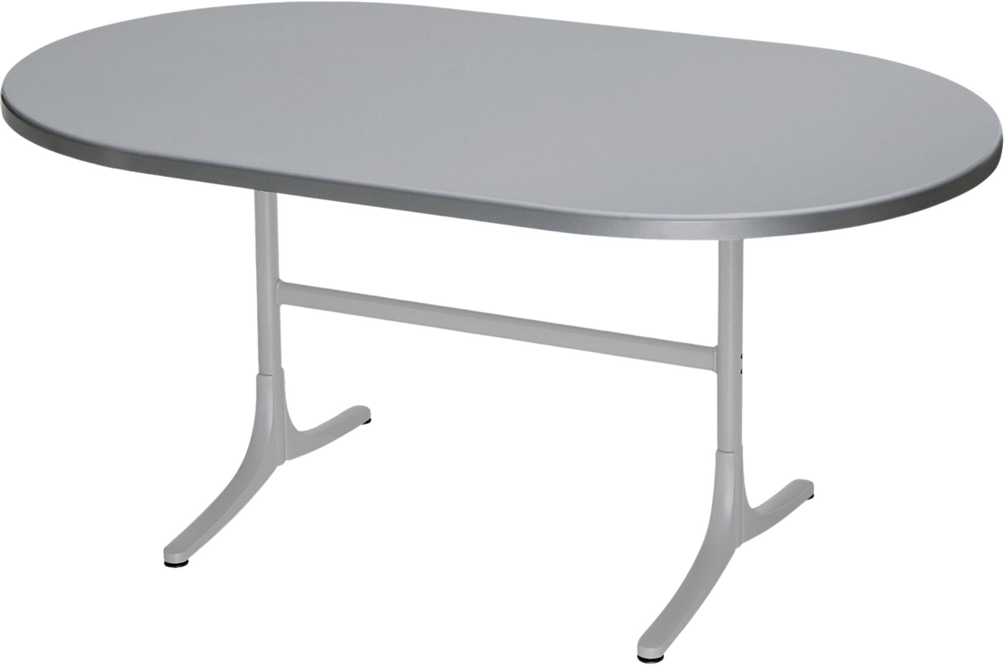 Ovaler Fiberglastisch von Schaffner, ideal für moderne Gärten. Robustes Design vereint Eleganz und Funktionalität.