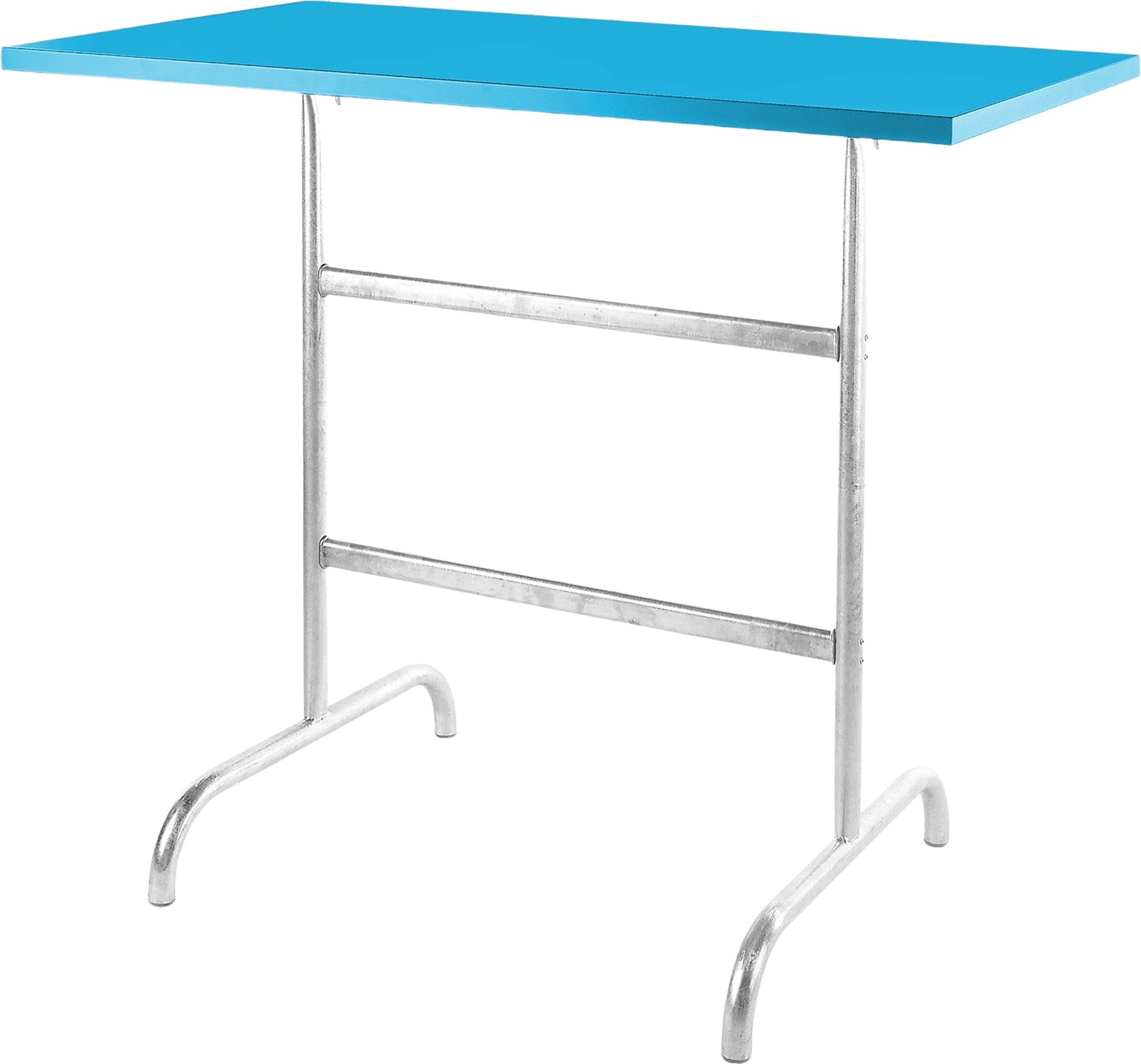 Robuster, klappbarer Säntis Metall-Stehtisch 130x70/110 cm für den Außenbereich. Wetterfest, rostfrei, leicht zu verstauen – ideal für Garten, Terrasse und Events.