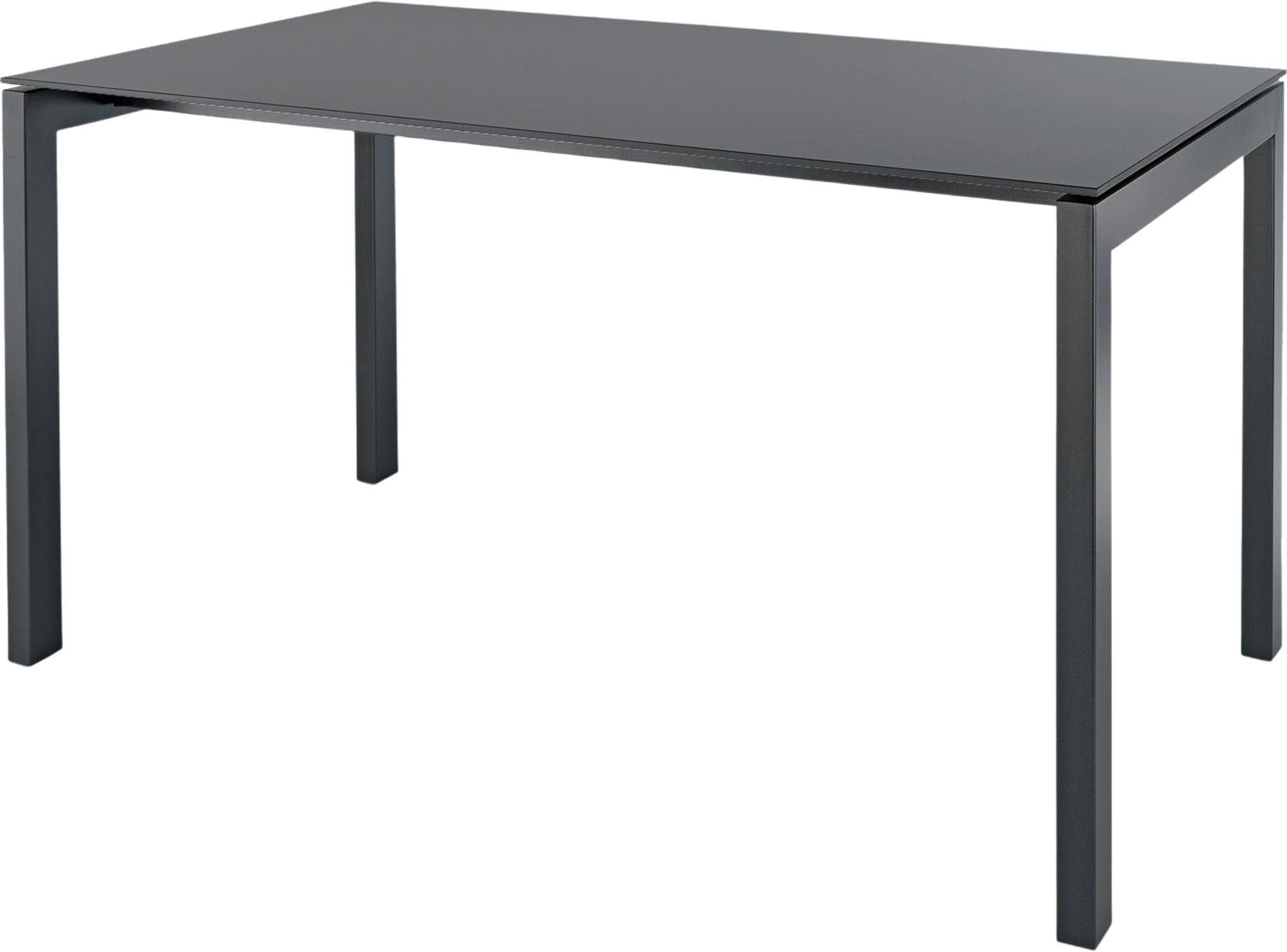 Moderner Luzern Glasfaser-Gartentisch 140x80, wetterfest, ausziehbar & abklappbar. Hochwertige Materialien, Swiss made, langlebig & stilvoll für Garten & Balkon.