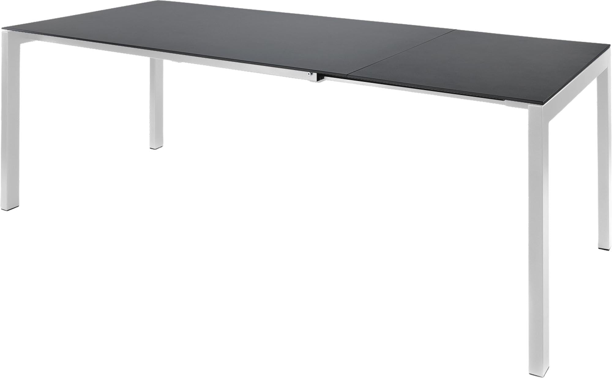 Eleganter Luzern Glasfaser-Gartentisch 140/200x80 cm, ausziehbar, wetterfest, robust, modernes Design, Schweizer Qualität, perfekt für Garten, Balkon & Terrasse.