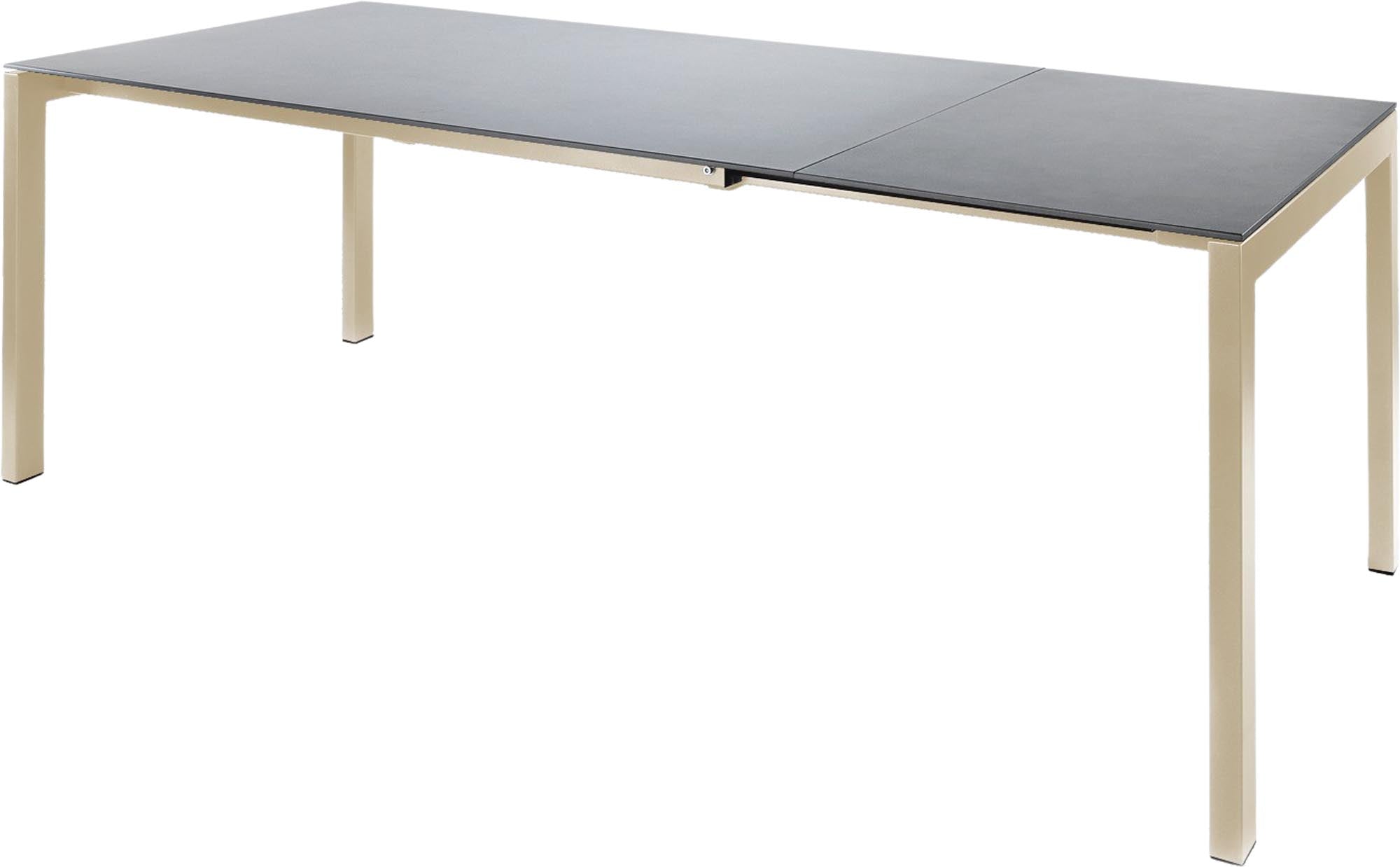 Eleganter Luzern Glasfaser-Gartentisch 140/200x80 cm, ausziehbar, wetterfest, robust, modernes Design, Schweizer Qualität, perfekt für Garten, Balkon & Terrasse.