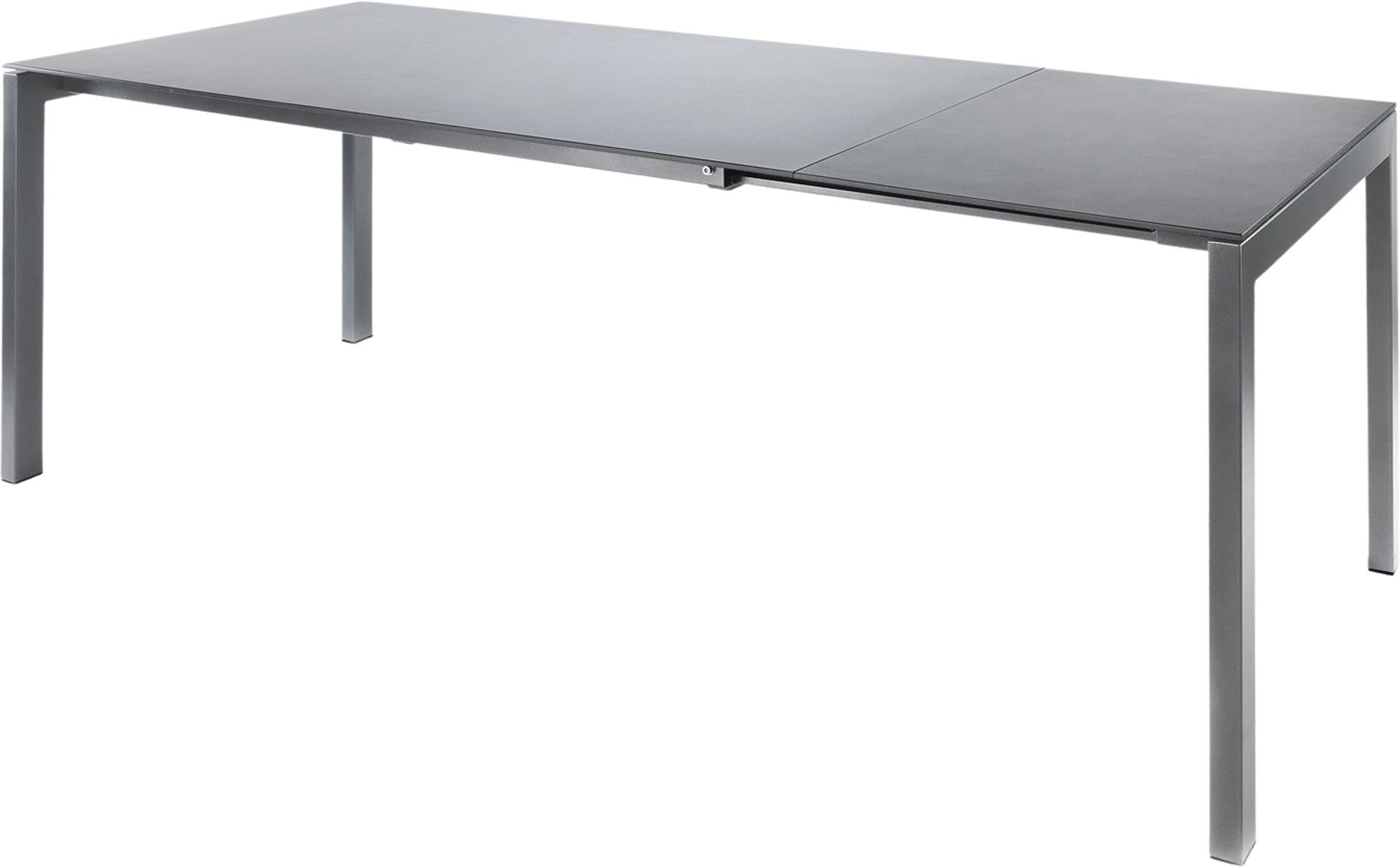 Luzern Glasfaser-Gartentisch 140/200x80 ausziehbar in Alusilber präsentiert im Onlineshop von KAQTU Design AG. Gartentisch ist von Schaffner