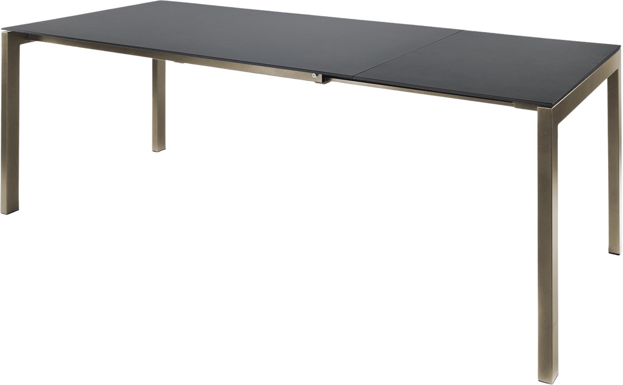 Moderner Luzern Glasfaser-Gartentisch 160/220x100 cm, ausziehbar, wetterfest, UV-beständig, langlebig, Schweizer Qualität, platzsparend, pflegeleicht für Balkon und Garten.