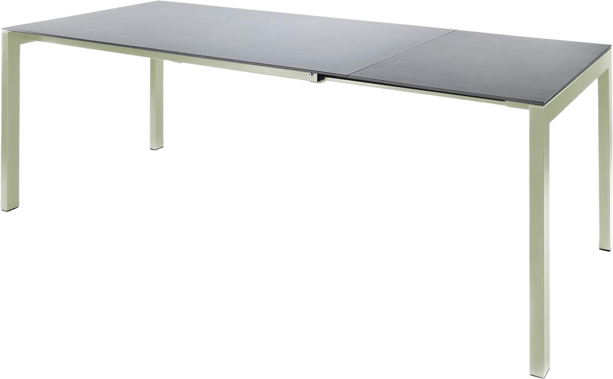 Moderner Luzern Glasfaser-Gartentisch 160/220x100 cm, ausziehbar, wetterfest, UV-beständig, langlebig, Schweizer Qualität, ideal für Garten, Terrasse oder Balkon.