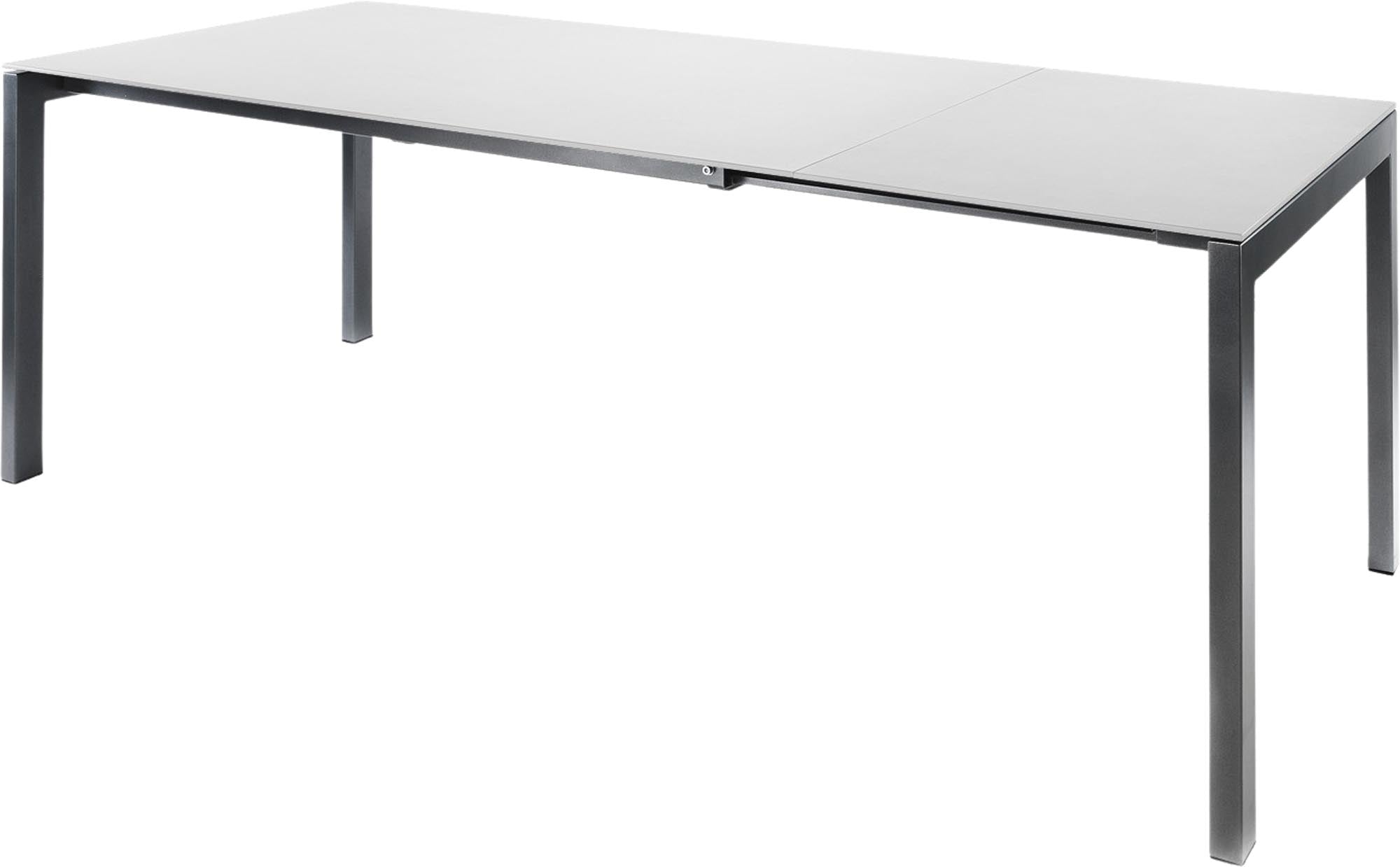 Eleganter ausziehbarer Luzern Gartentisch aus Glasfaser, wetterfest, UV-beständig, langlebig, Schweizer Qualität, platzsparend, pflegeleicht für Balkon & Garten.