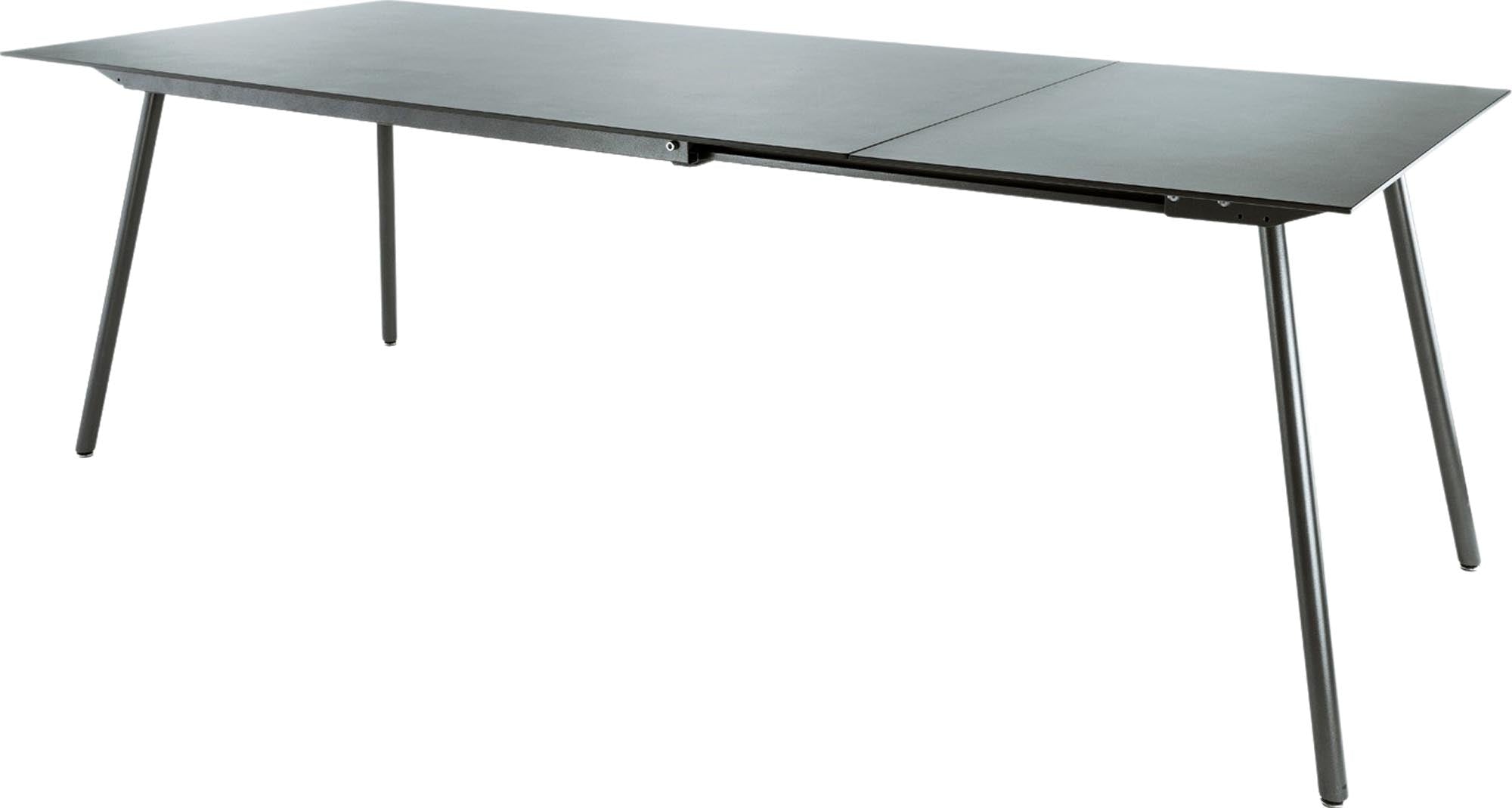 Moderner, wetterfester Glasfaser-Gartentisch 160/220x90cm, ausziehbar, hitzebeständig, langlebig, stilvoll, Swiss Made – perfekt für Garten & Terrasse.