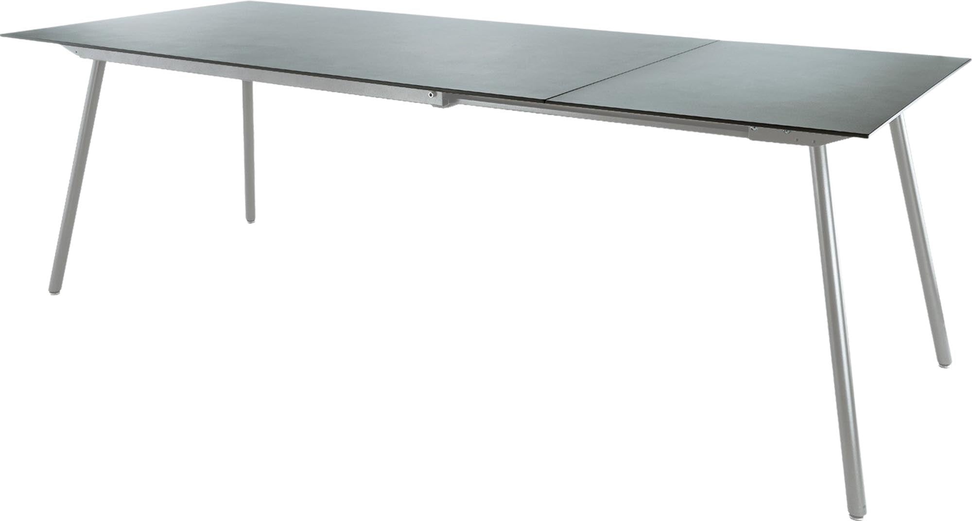 Eleganter ausziehbarer Glasfaser-Gartentisch 160/220x90cm, wetterfest, hitzebeständig, langlebig, modernes Design, Swiss Made, ideal für Garten & Terrasse.