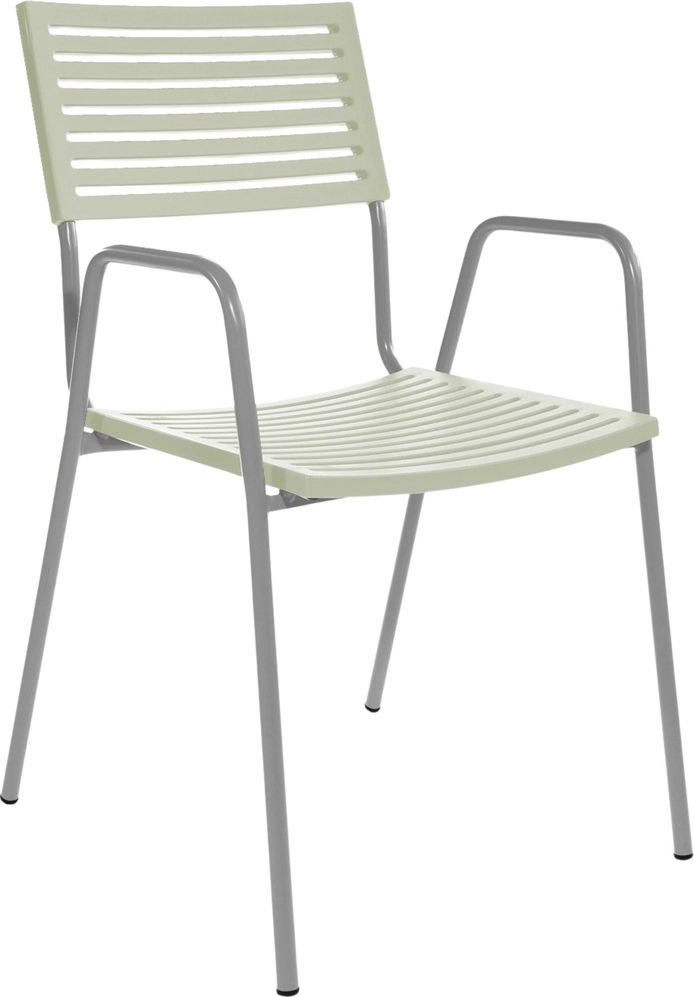 Bodensee Lamello-Gartenstuhl mit Armlehne in Pastellgrün präsentiert im Onlineshop von KAQTU Design AG. Gartenstuhl mit Armlehnen ist von Schaffner