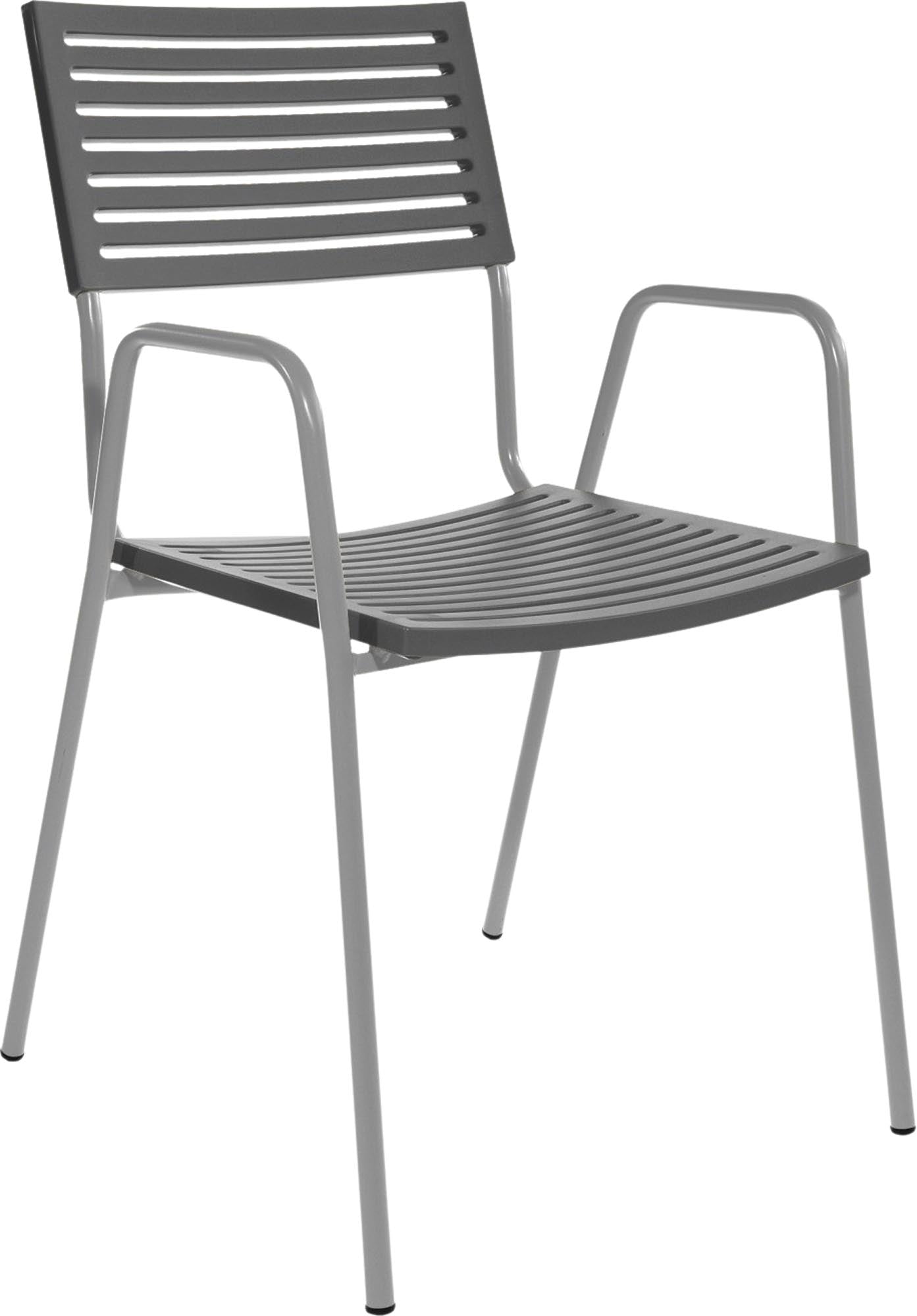 Bodensee Lamello-Gartenstuhl mit Armlehne in Anthrazit präsentiert im Onlineshop von KAQTU Design AG. Gartenstuhl mit Armlehnen ist von Schaffner