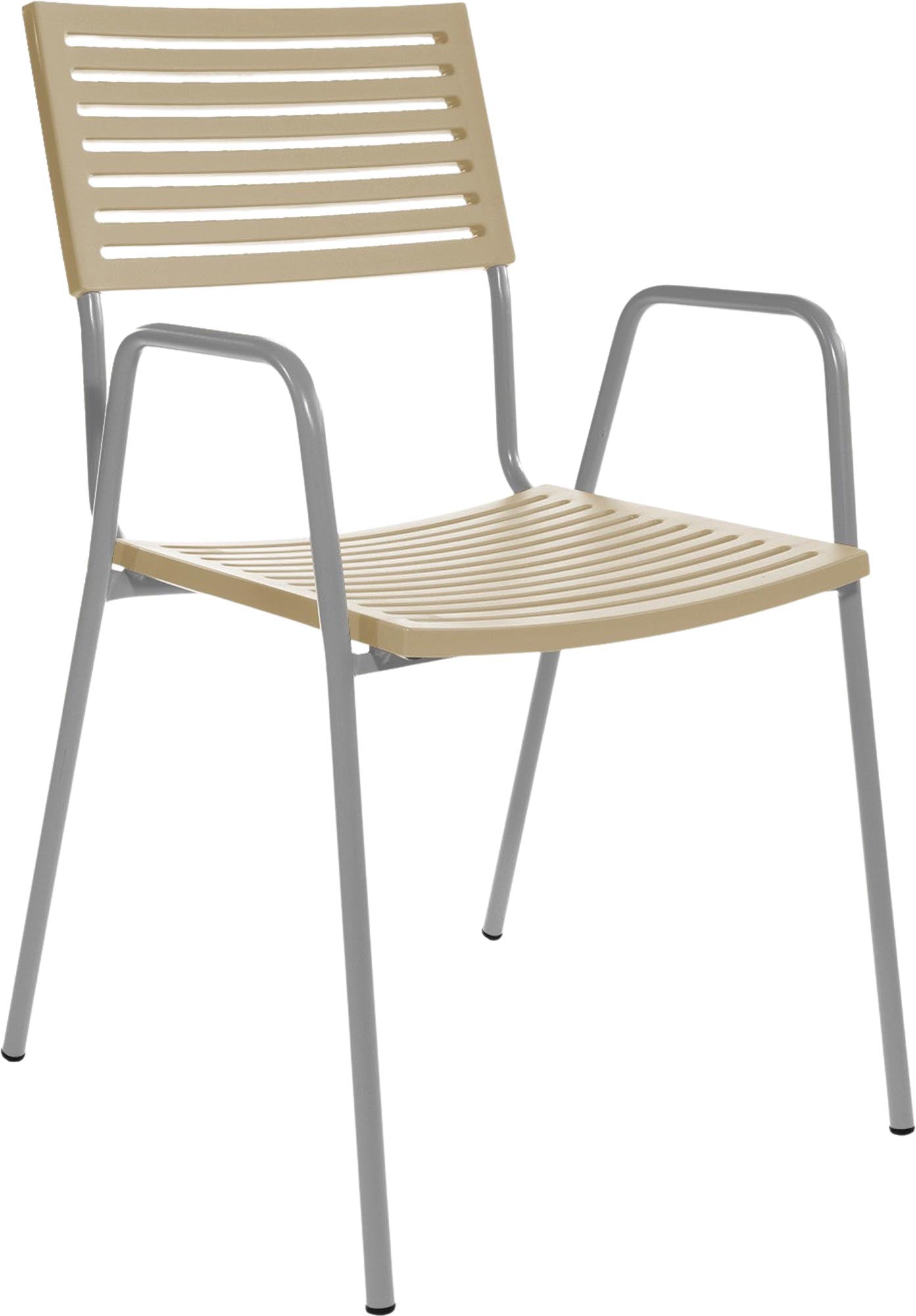 Bodensee Lamello-Gartenstuhl mit Armlehne in Pastellbraun präsentiert im Onlineshop von KAQTU Design AG. Gartenstuhl mit Armlehnen ist von Schaffner