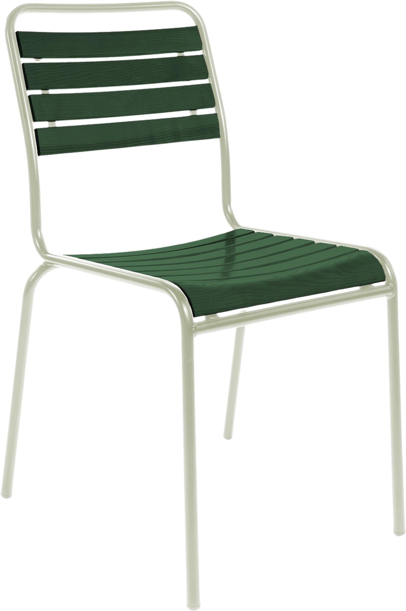 Rigi Holzlatten-Gartenstuhl ohne Armlehne in Tannengrün präsentiert im Onlineshop von KAQTU Design AG. Gartenstuhl ist von Schaffner