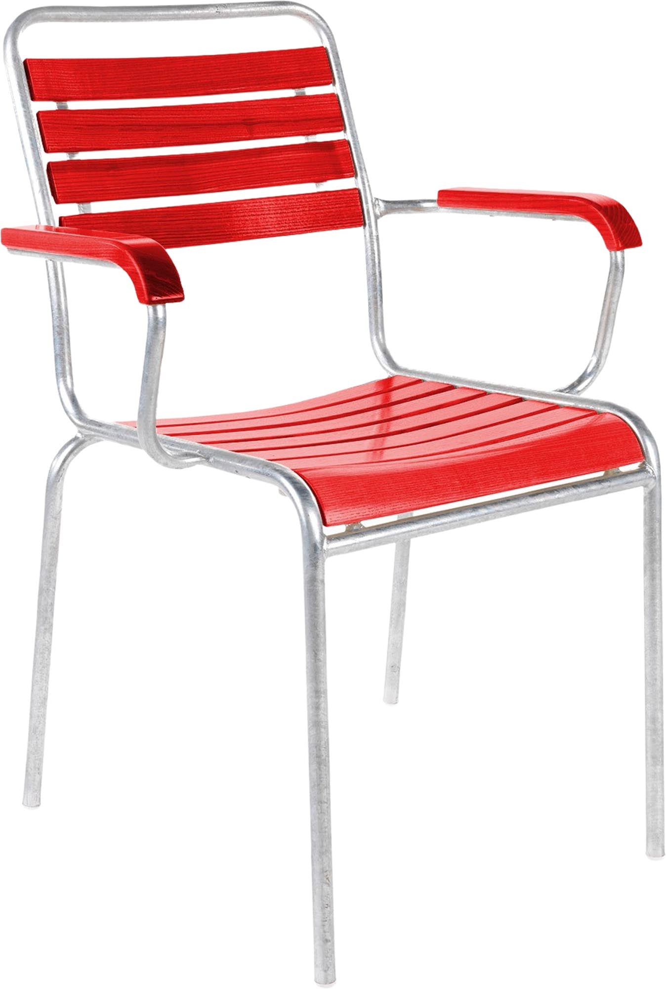 Rigi Holzlatten-Gartenstuhl mit Armlehne in Rot präsentiert im Onlineshop von KAQTU Design AG. Gartenstuhl mit Armlehnen ist von Schaffner