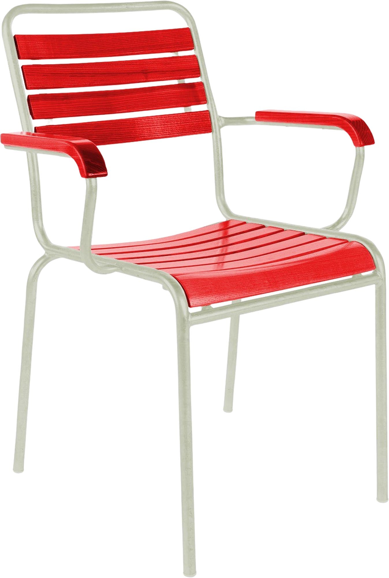 Rigi Holzlatten-Gartenstuhl mit Armlehne in Rot präsentiert im Onlineshop von KAQTU Design AG. Gartenstuhl mit Armlehnen ist von Schaffner