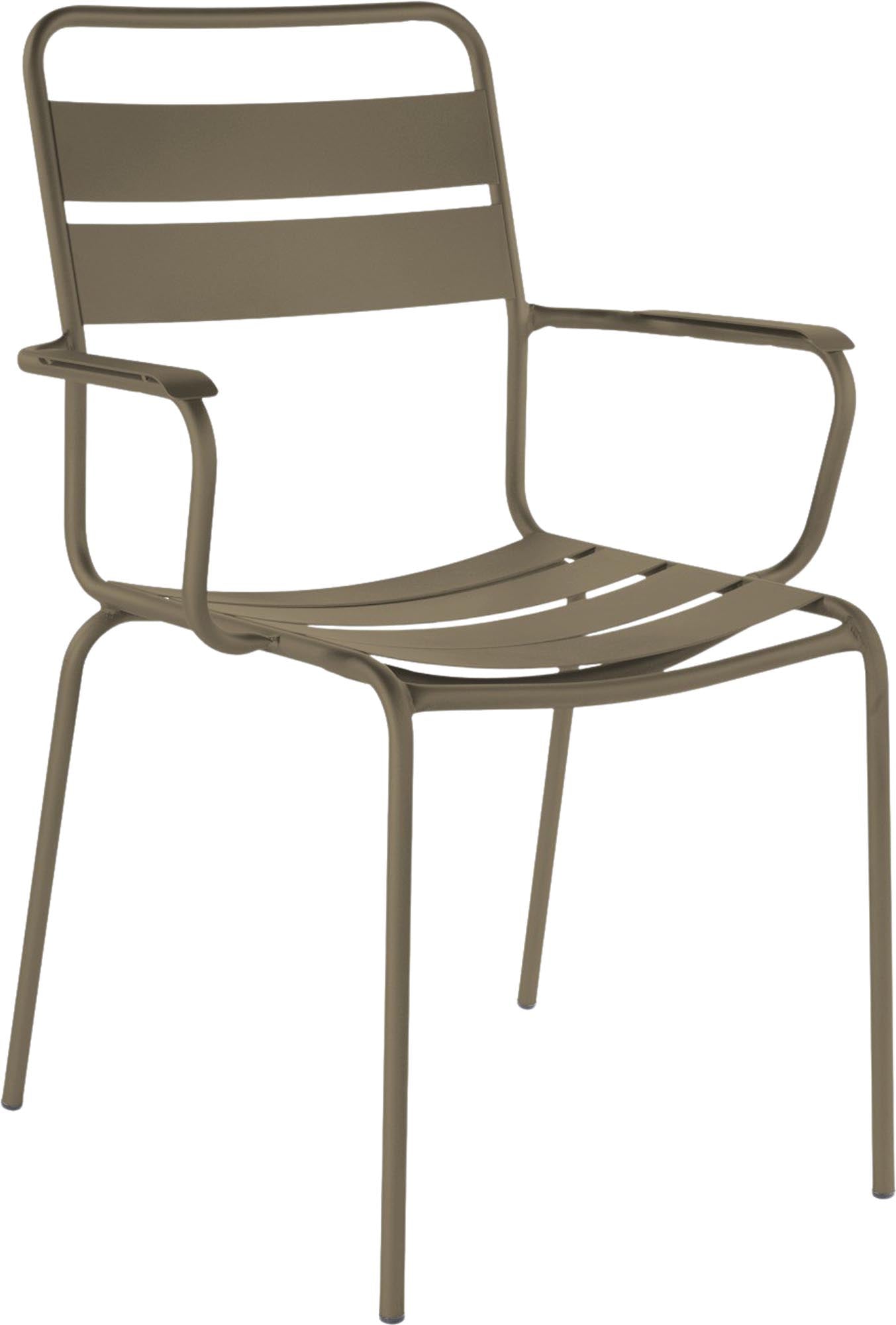 Glarus Ganzmetall-Gartenstuhl mit Armlehne in Champagner präsentiert im Onlineshop von KAQTU Design AG. Gartenstuhl mit Armlehnen ist von Schaffner