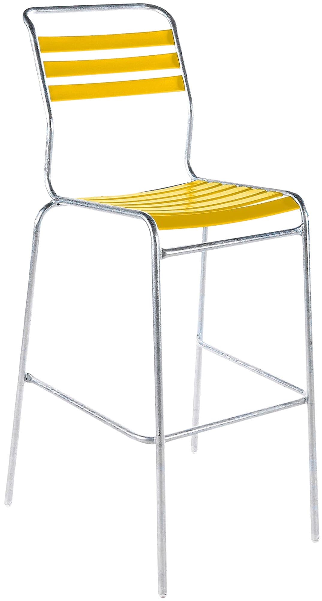 Säntis Lättli-Barstuhl Outdoor ohne Armlehne in Gelb präsentiert im Onlineshop von KAQTU Design AG. Outdoor-Barstuhl ist von Schaffner