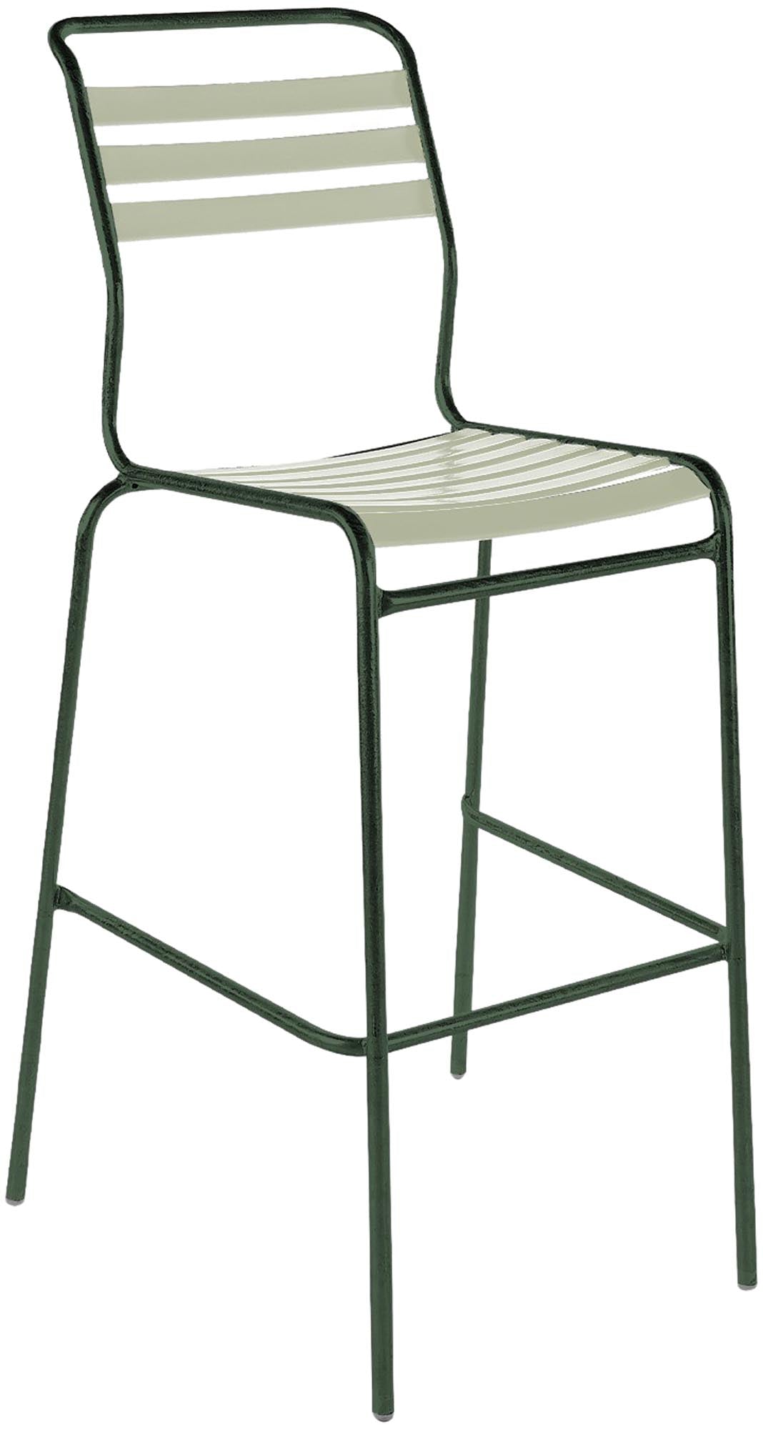 Eleganter Säntis Lättli-Barstuhl für den Außenbereich, ohne Armlehnen, ideal für stilvolle Terrassen- und Gartenmöbel.