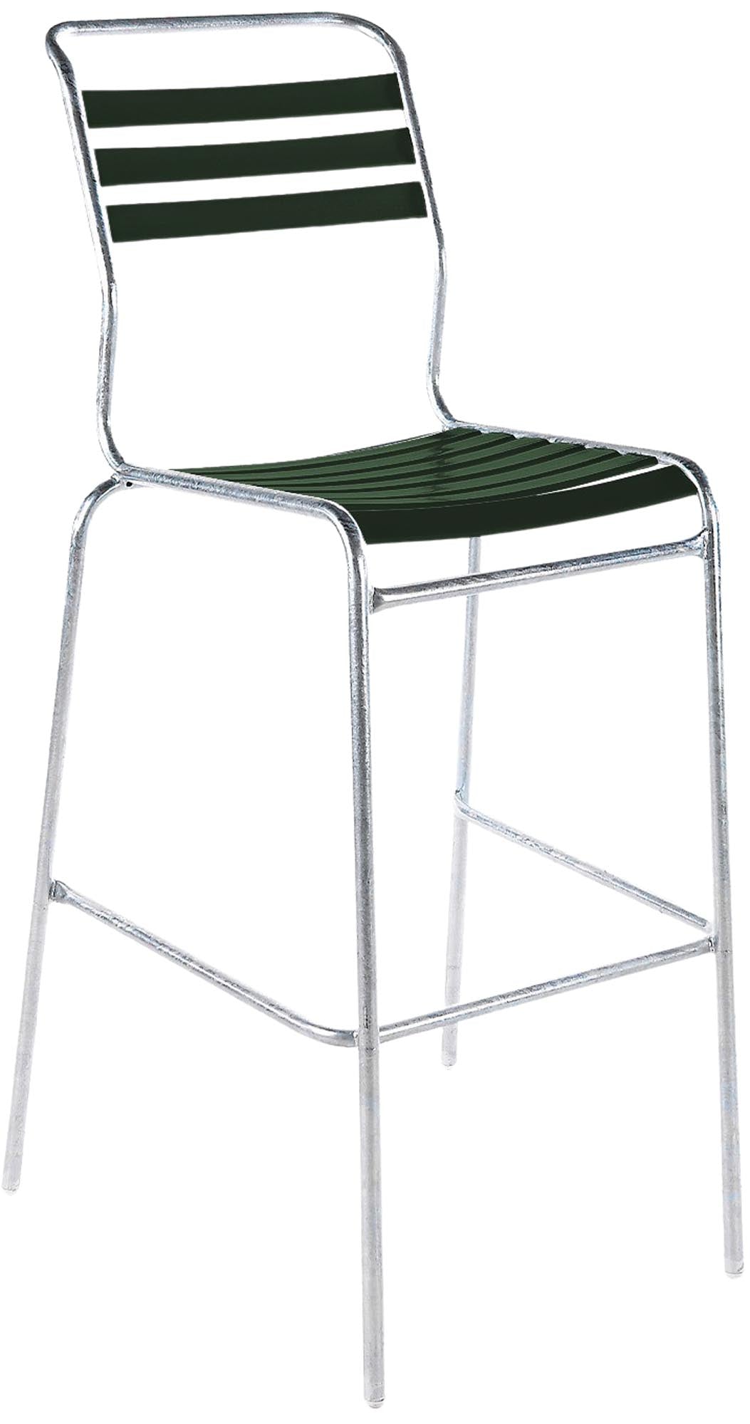 Säntis Lättli-Barstuhl Outdoor ohne Armlehne in Tannengrün präsentiert im Onlineshop von KAQTU Design AG. Outdoor-Barstuhl ist von Schaffner