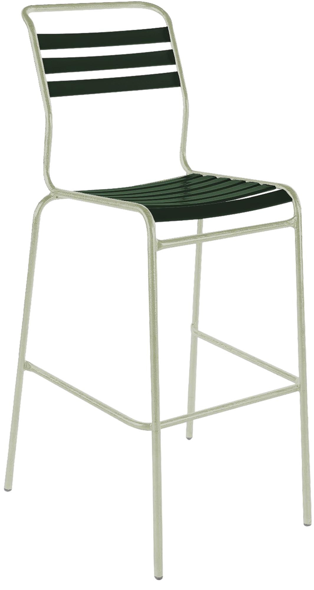 Säntis Lättli-Barstuhl Outdoor ohne Armlehne in Tannengrün präsentiert im Onlineshop von KAQTU Design AG. Outdoor-Barstuhl ist von Schaffner