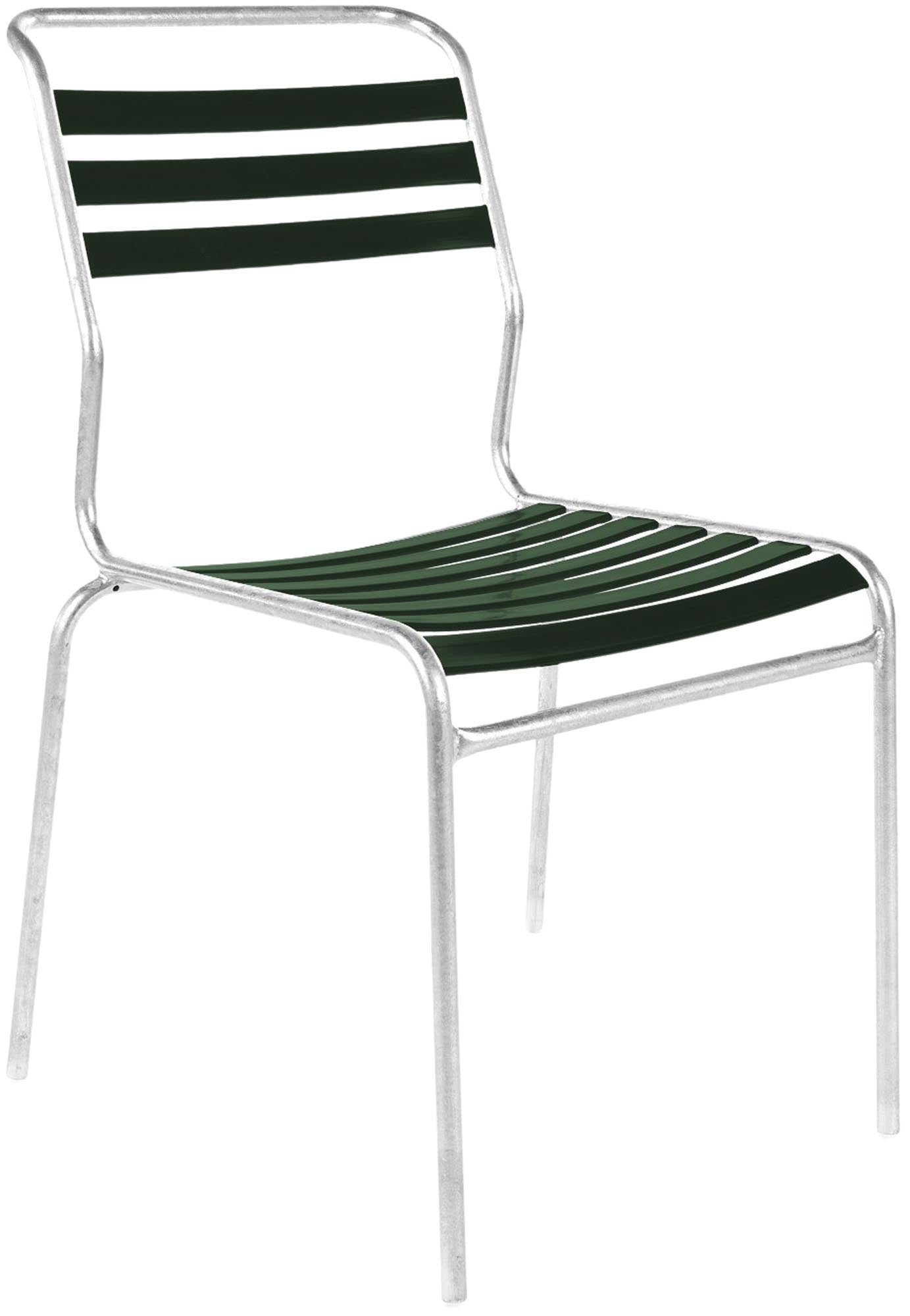 Der Säntis Stuhl ohne Armlehne: filigran, stabil, wetterfest. Ein eleganter Blickfang für Garten und Balkon.