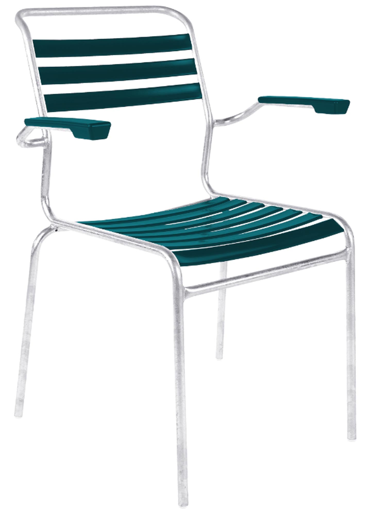Moderner Säntis Lättli-Gartenstuhl mit bequemen Armlehnen, perfekt für Garten und Terrasse, vereint Funktionalität und ansprechendes Design.