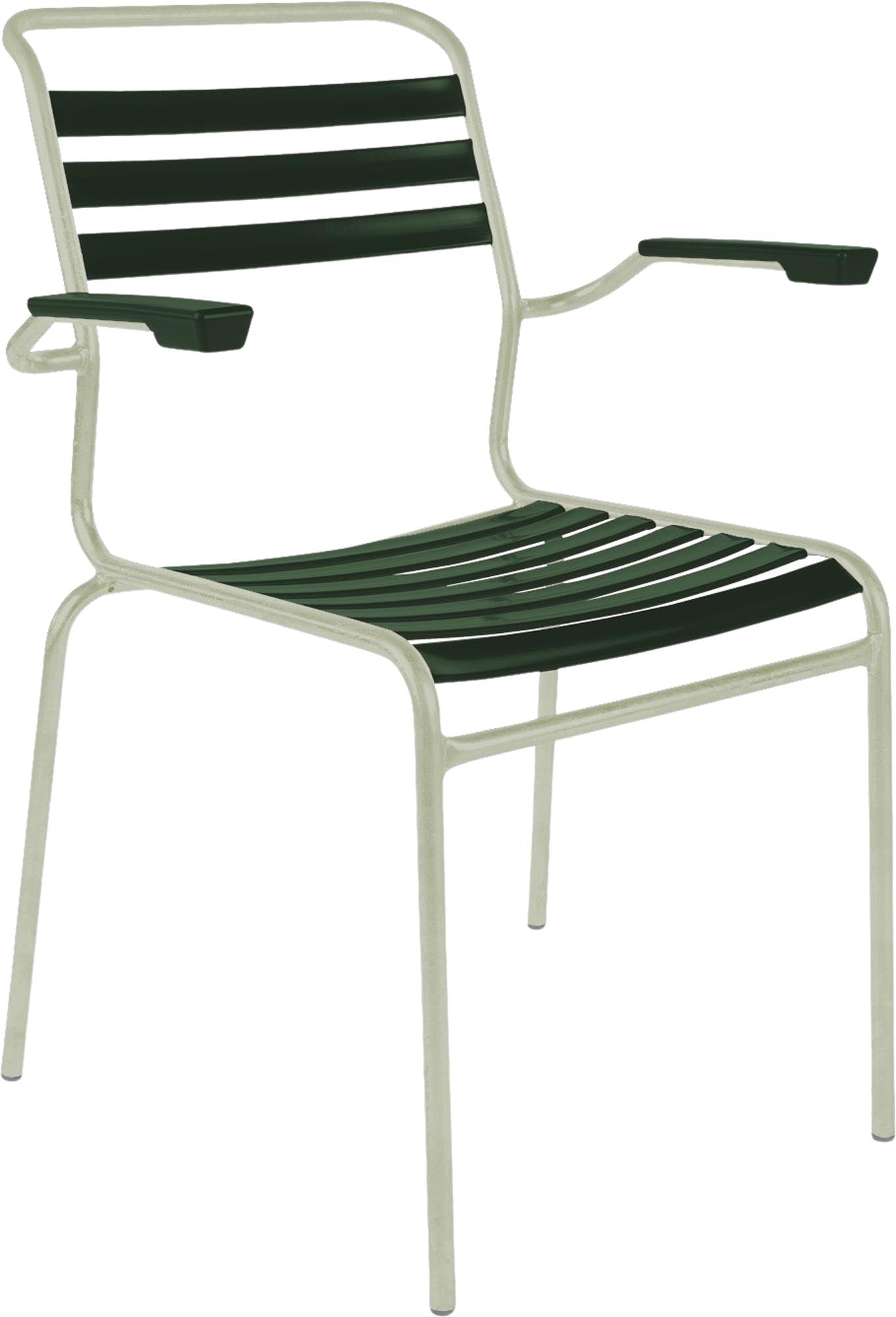 Moderner Säntis Lättli-Gartenstuhl mit bequemen Armlehnen, perfekt für Garten und Terrasse, vereint Funktionalität und ansprechendes Design.