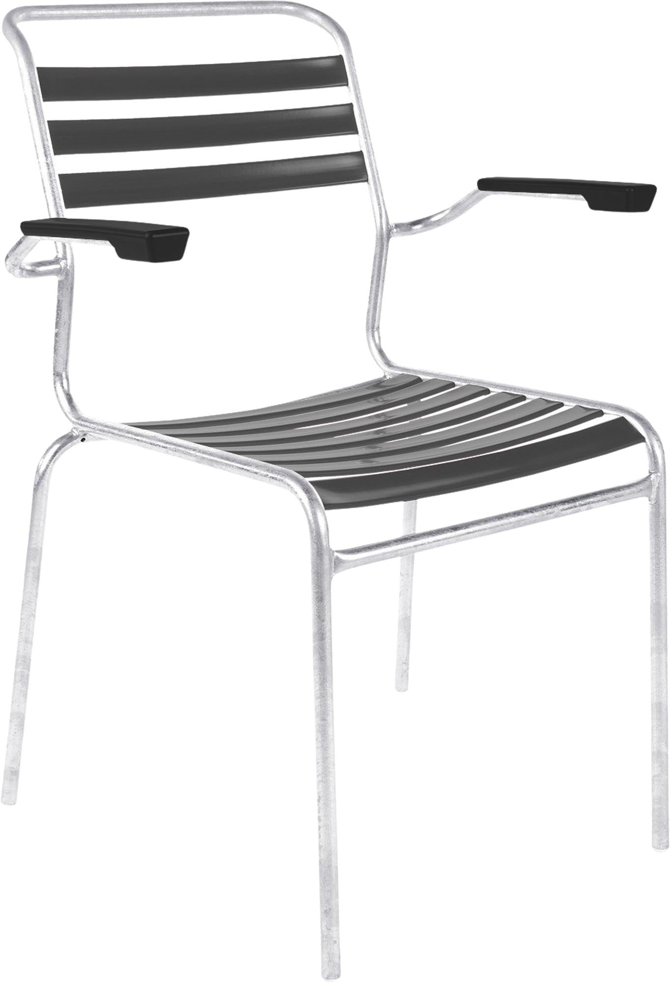 Säntis Lättli-Gartenstuhl mit Armlehne in Anthrazit präsentiert im Onlineshop von KAQTU Design AG. Gartenstuhl mit Armlehnen ist von Schaffner