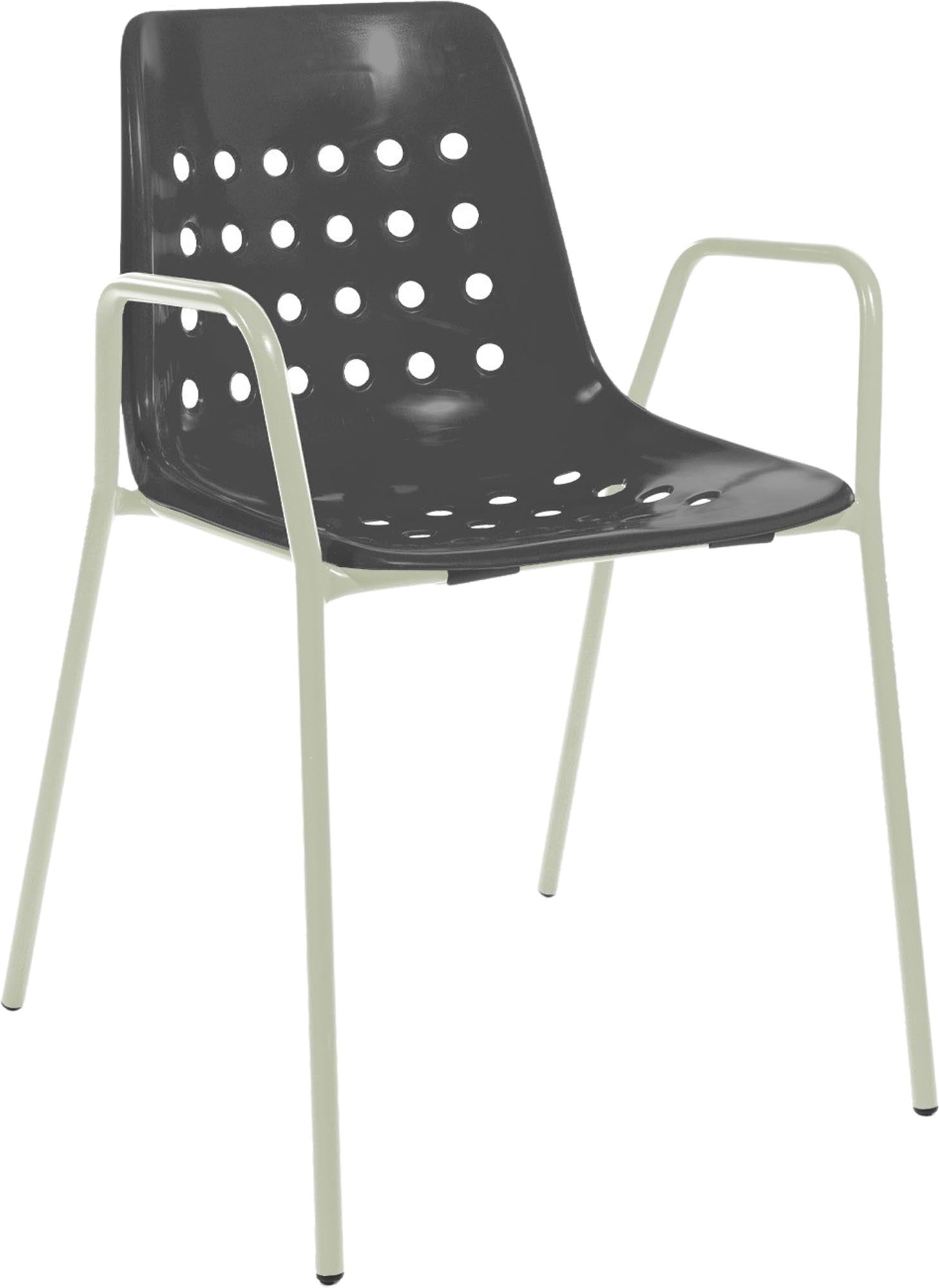 Eleganter runder Gartenstuhl mit Armlehnen, ideal für entspannte Stunden im Freien. Robuste Bauweise und modernes Design für jeden Garten.