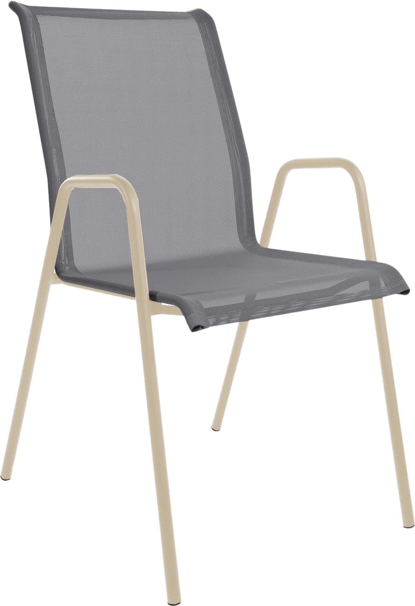 Locarno Textil-Gartenstuhl mit Armlehne in Grau präsentiert im Onlineshop von KAQTU Design AG. Gartenstuhl mit Armlehnen ist von Schaffner