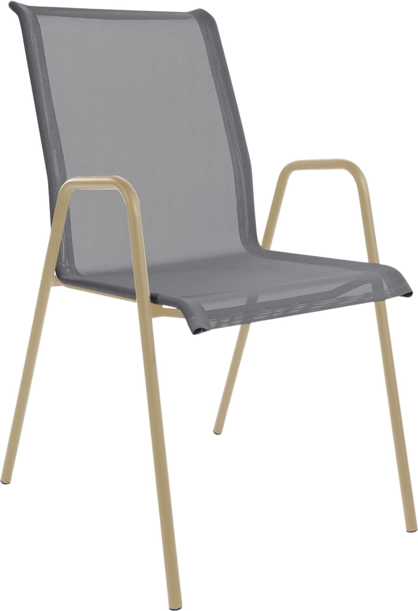 Locarno Textil-Gartenstuhl mit Armlehne in Grau präsentiert im Onlineshop von KAQTU Design AG. Gartenstuhl mit Armlehnen ist von Schaffner
