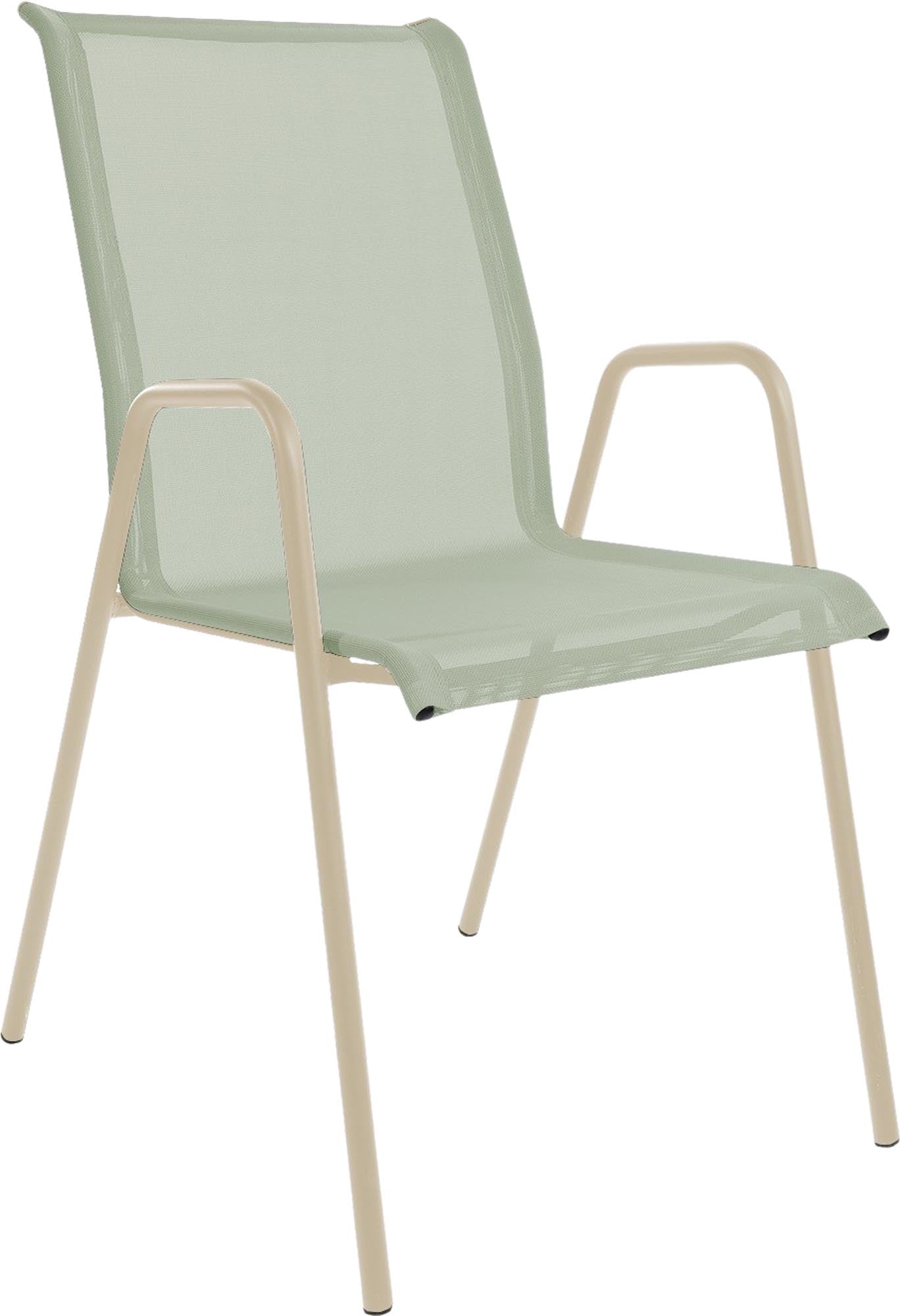 Locarno Textil-Gartenstuhl mit Armlehne in Cremegrün präsentiert im Onlineshop von KAQTU Design AG. Gartenstuhl mit Armlehnen ist von Schaffner