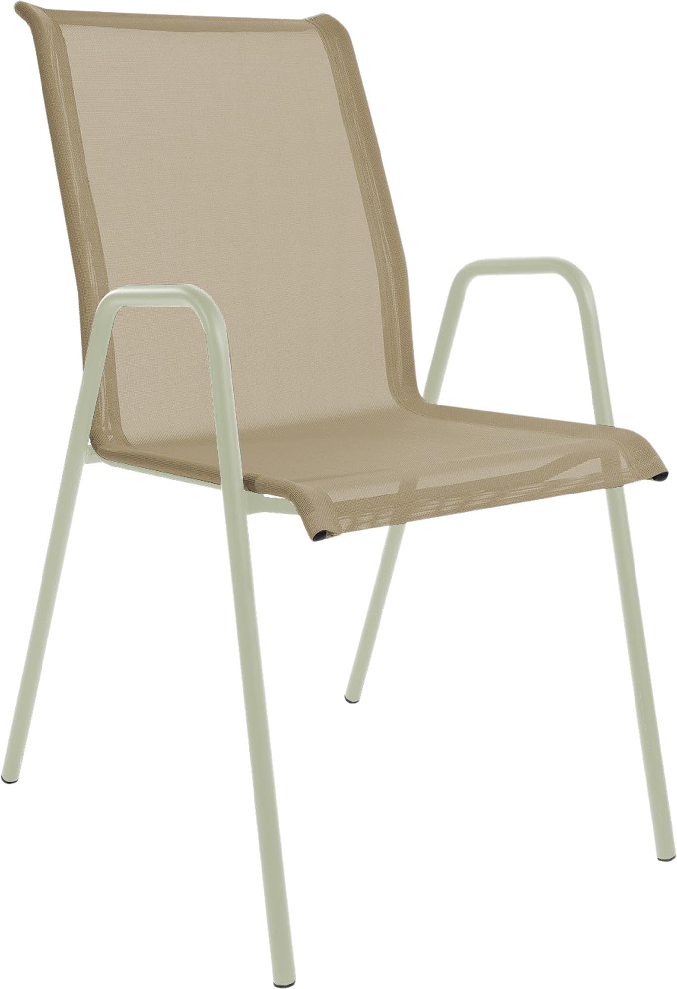 Locarno Textil-Gartenstuhl mit Armlehne in Cremebraun präsentiert im Onlineshop von KAQTU Design AG. Gartenstuhl mit Armlehnen ist von Schaffner