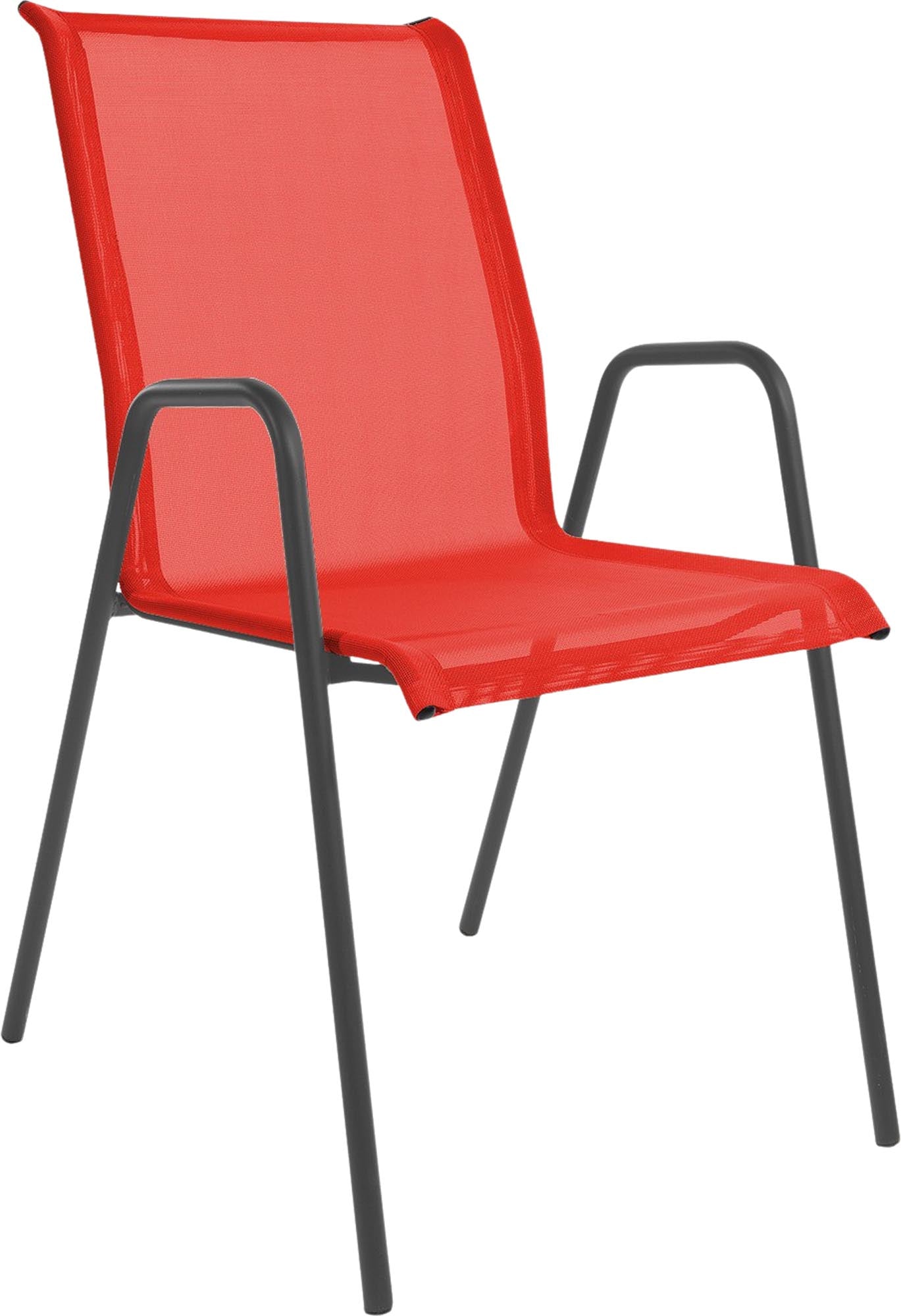Locarno Textil-Gartenstuhl mit Armlehne in Rot präsentiert im Onlineshop von KAQTU Design AG. Gartenstuhl mit Armlehnen ist von Schaffner