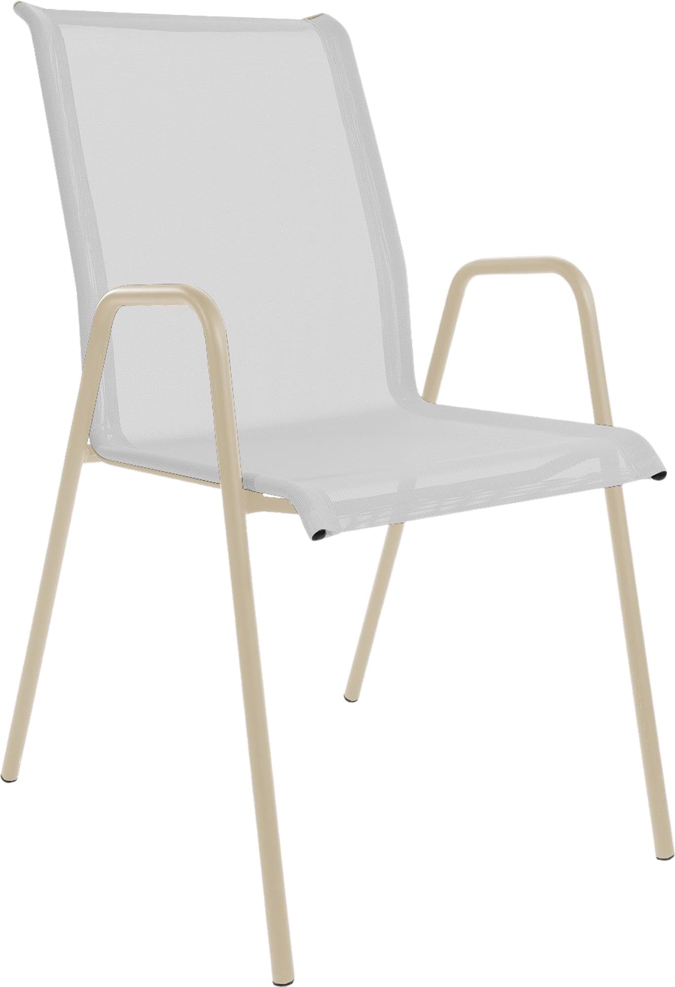 Locarno Textil-Gartenstuhl mit Armlehne in Weiss präsentiert im Onlineshop von KAQTU Design AG. Gartenstuhl mit Armlehnen ist von Schaffner