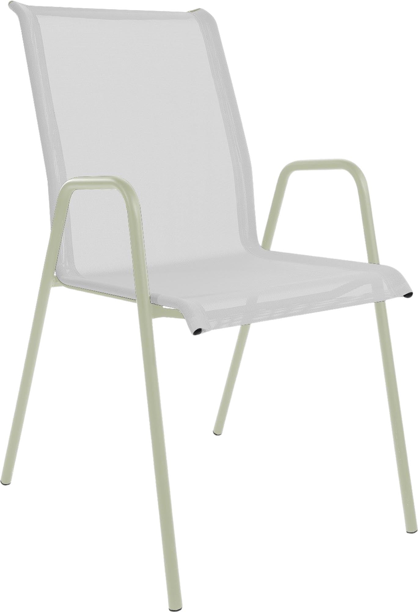 Locarno Textil-Gartenstuhl mit Armlehne in Weiss präsentiert im Onlineshop von KAQTU Design AG. Gartenstuhl mit Armlehnen ist von Schaffner