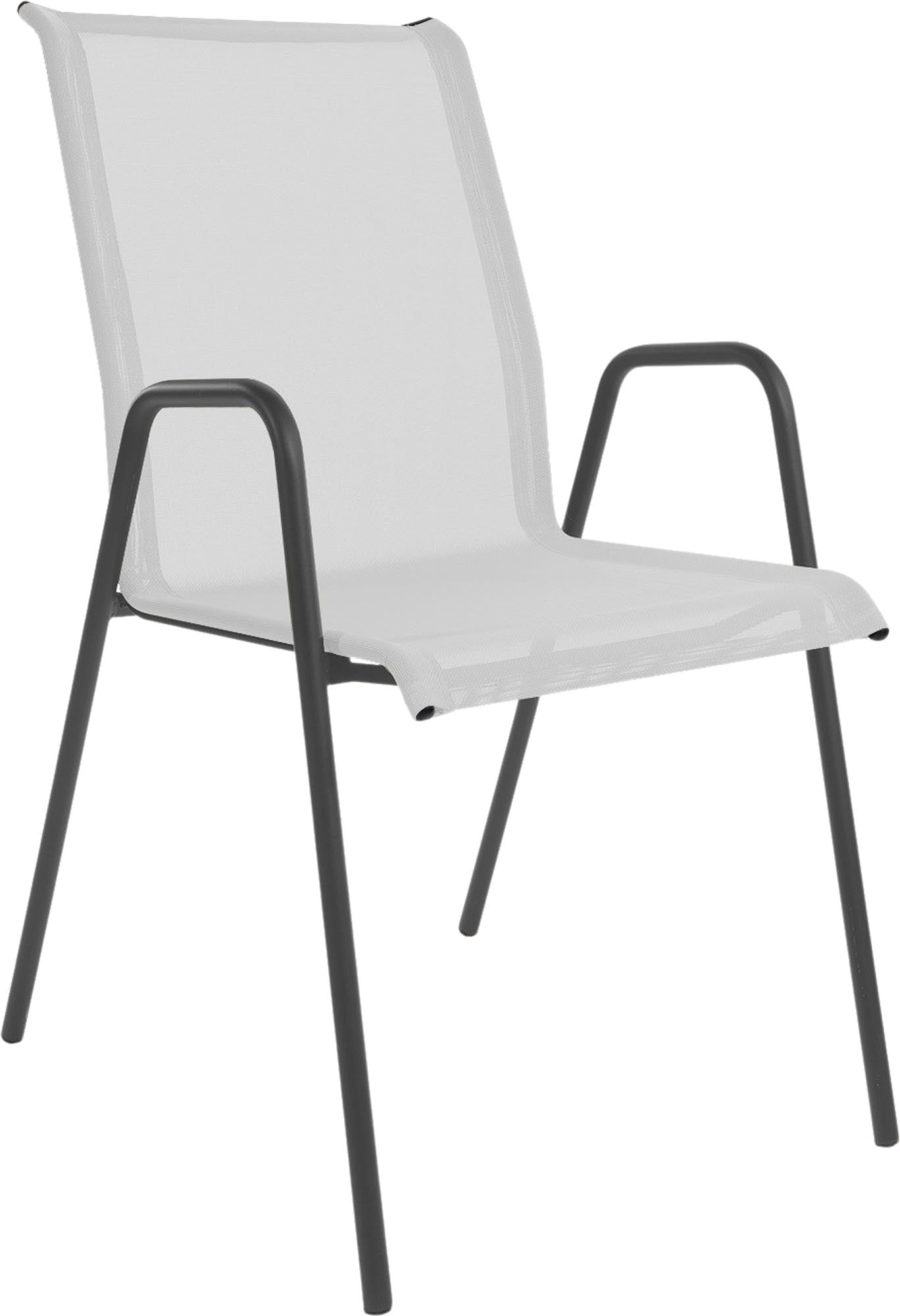 Locarno Textil-Gartenstuhl mit Armlehne in Weiss präsentiert im Onlineshop von KAQTU Design AG. Gartenstuhl mit Armlehnen ist von Schaffner