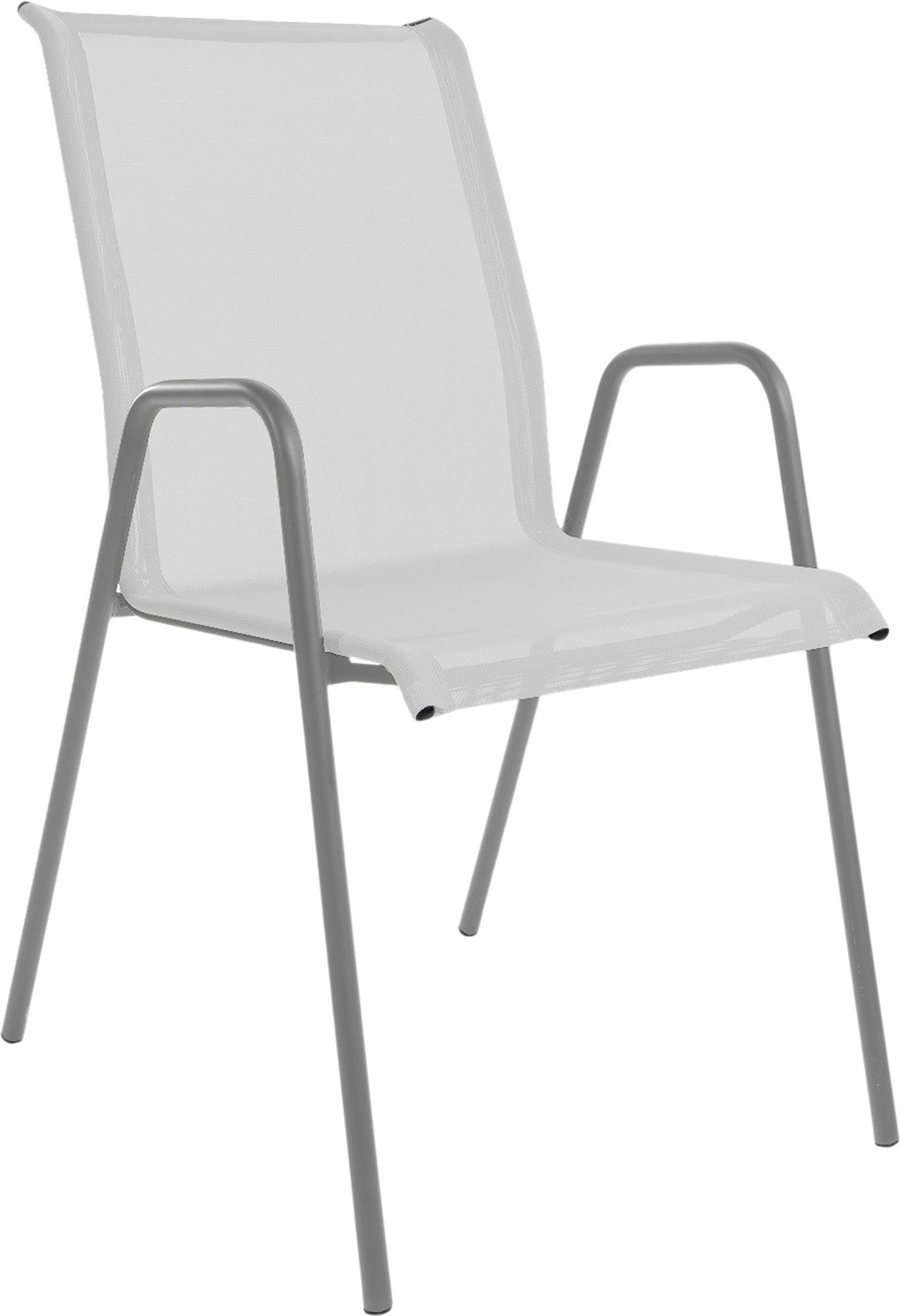 Locarno Textil-Gartenstuhl mit Armlehne in Weiss präsentiert im Onlineshop von KAQTU Design AG. Gartenstuhl mit Armlehnen ist von Schaffner