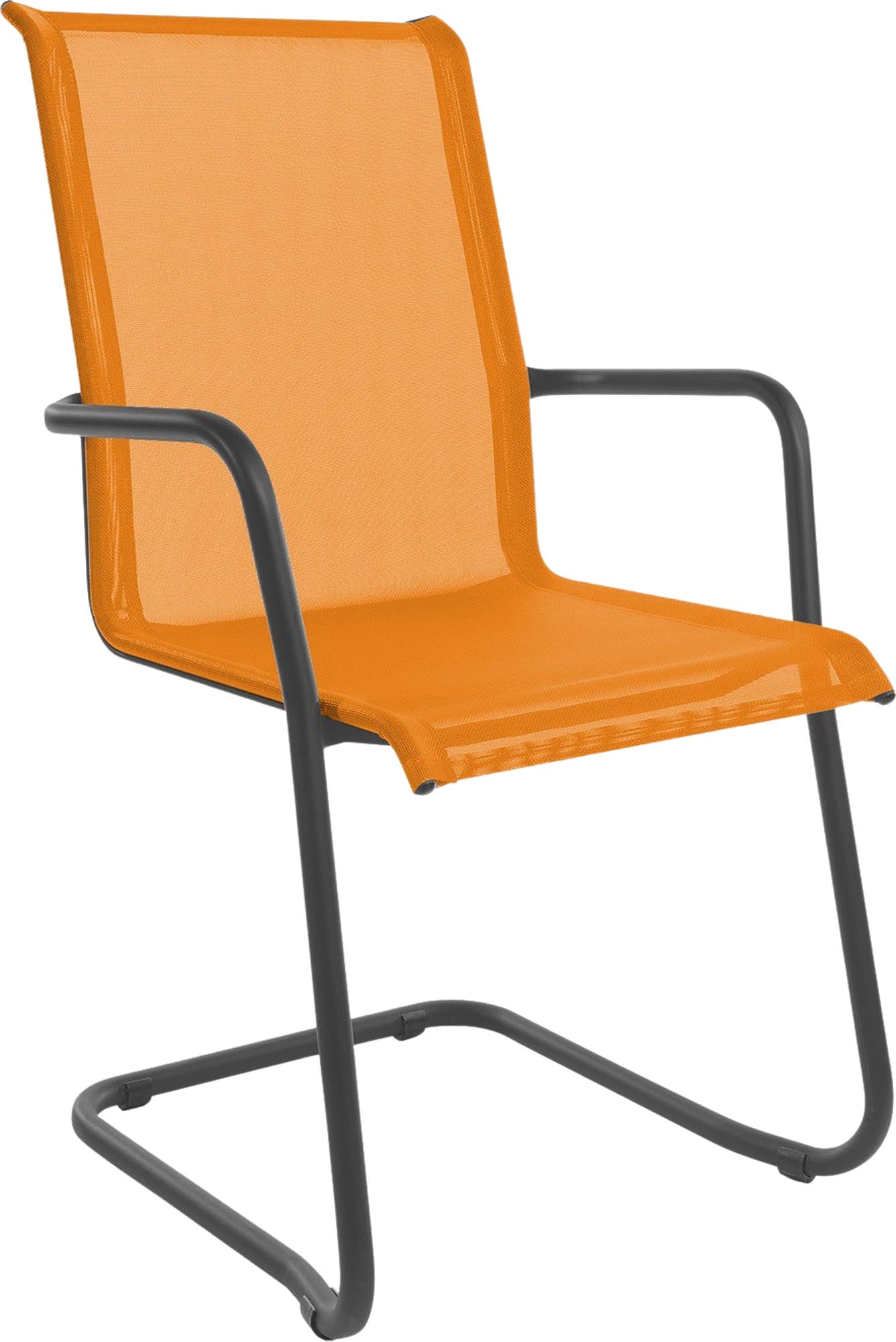Locarno Textil-Gartenstuhl mit Armlehne Freischwinger in Orange präsentiert im Onlineshop von KAQTU Design AG. Gartenstuhl mit Armlehnen ist von Schaffner