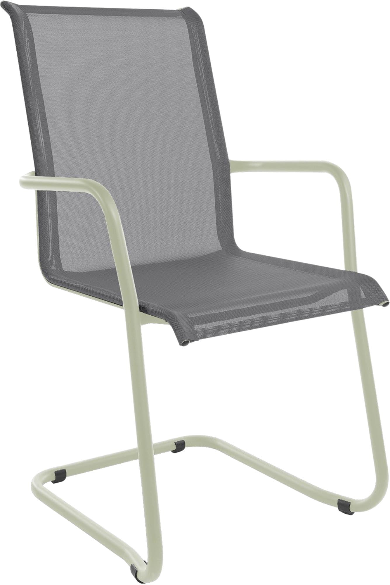 Locarno Textil-Gartenstuhl mit Armlehne Freischwinger in Grau präsentiert im Onlineshop von KAQTU Design AG. Gartenstuhl mit Armlehnen ist von Schaffner